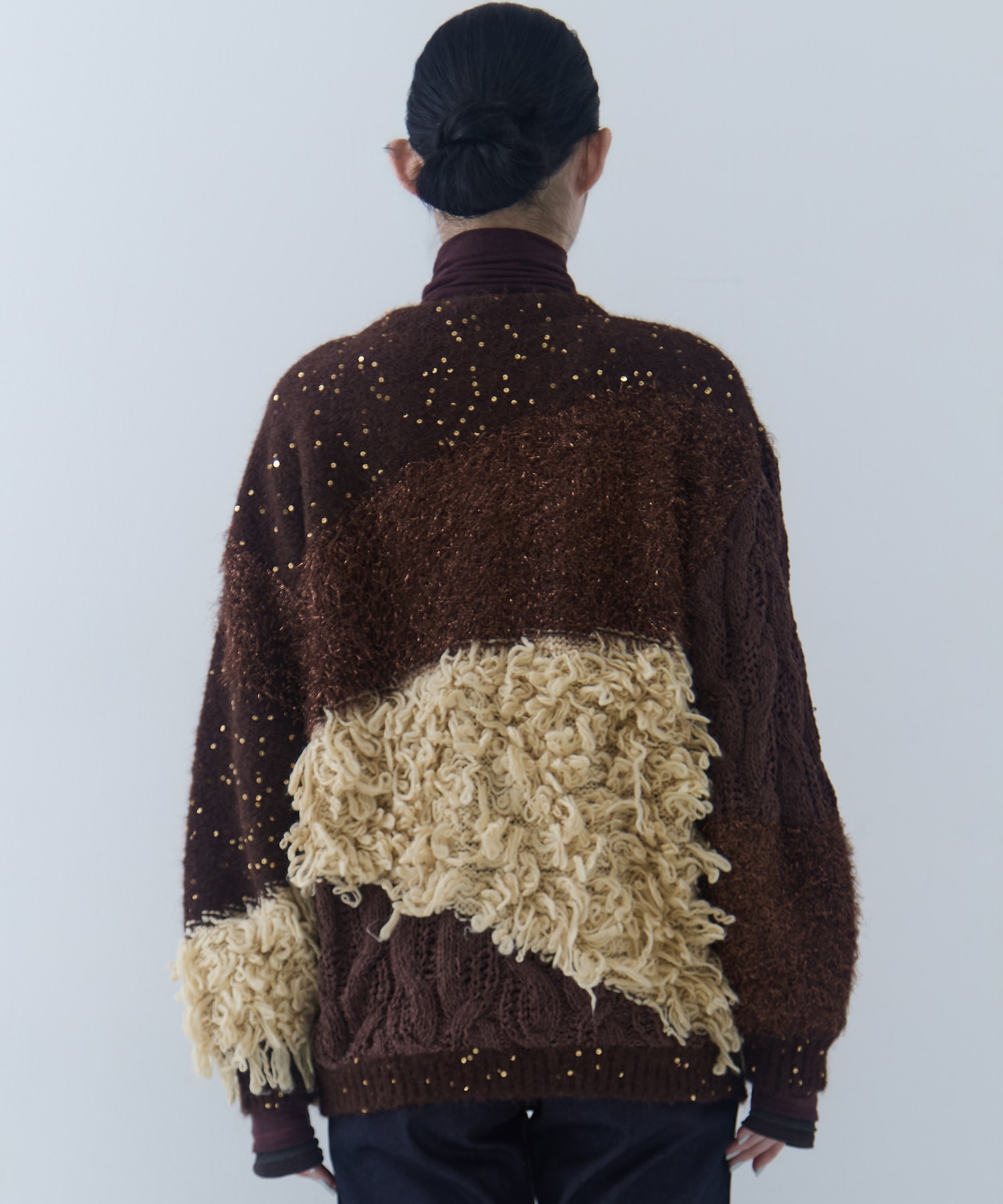 UND MIX YARN PATCHWORK KNIT CARDIGAN AMERI