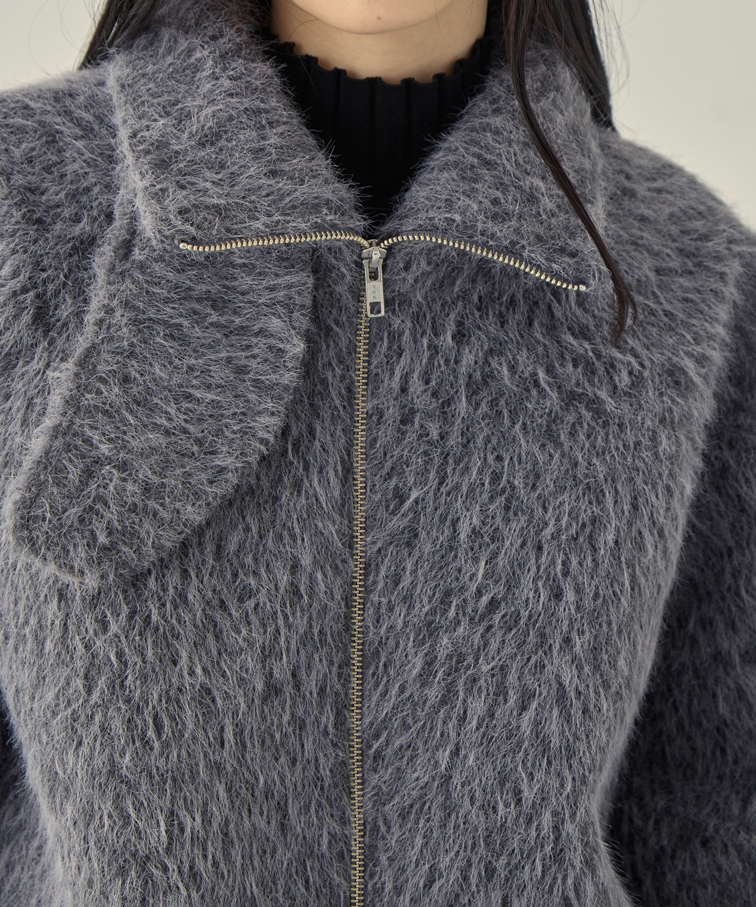 STAND COLLAR SHAGGY MIDDLE COAT STUDIOUS