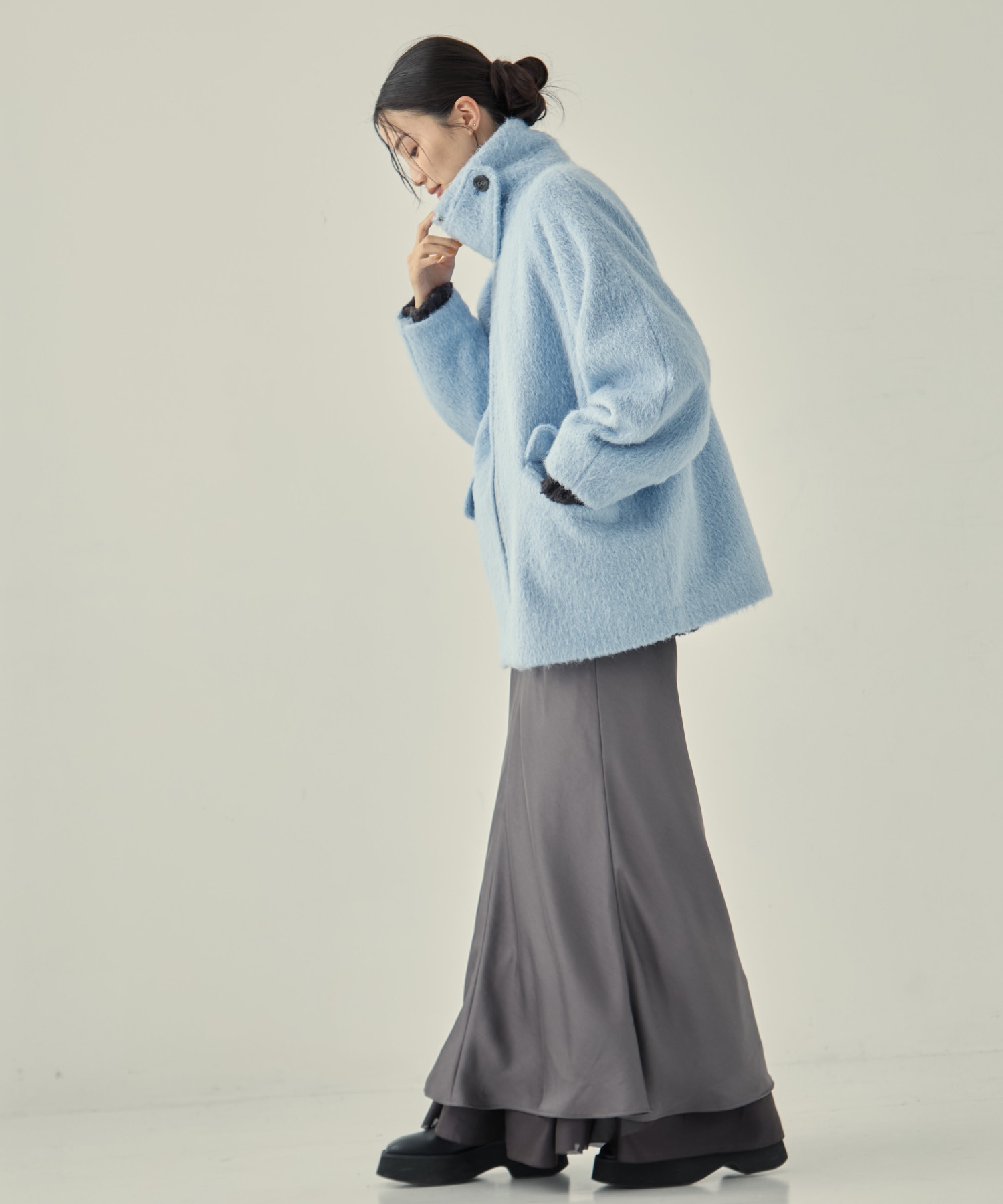 【WEB限定カラー】STAND COLLAR SHAGGY MIDDLE COAT STUDIOUS