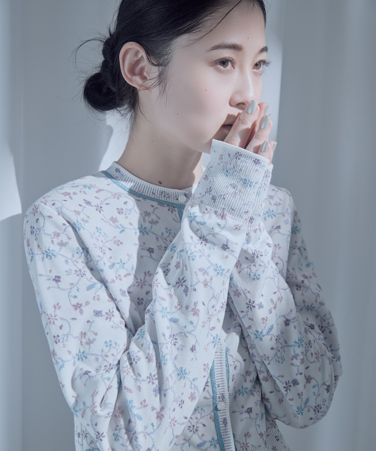 Floral Motif Glitter Knit Cardigan Mame Kurogouchi