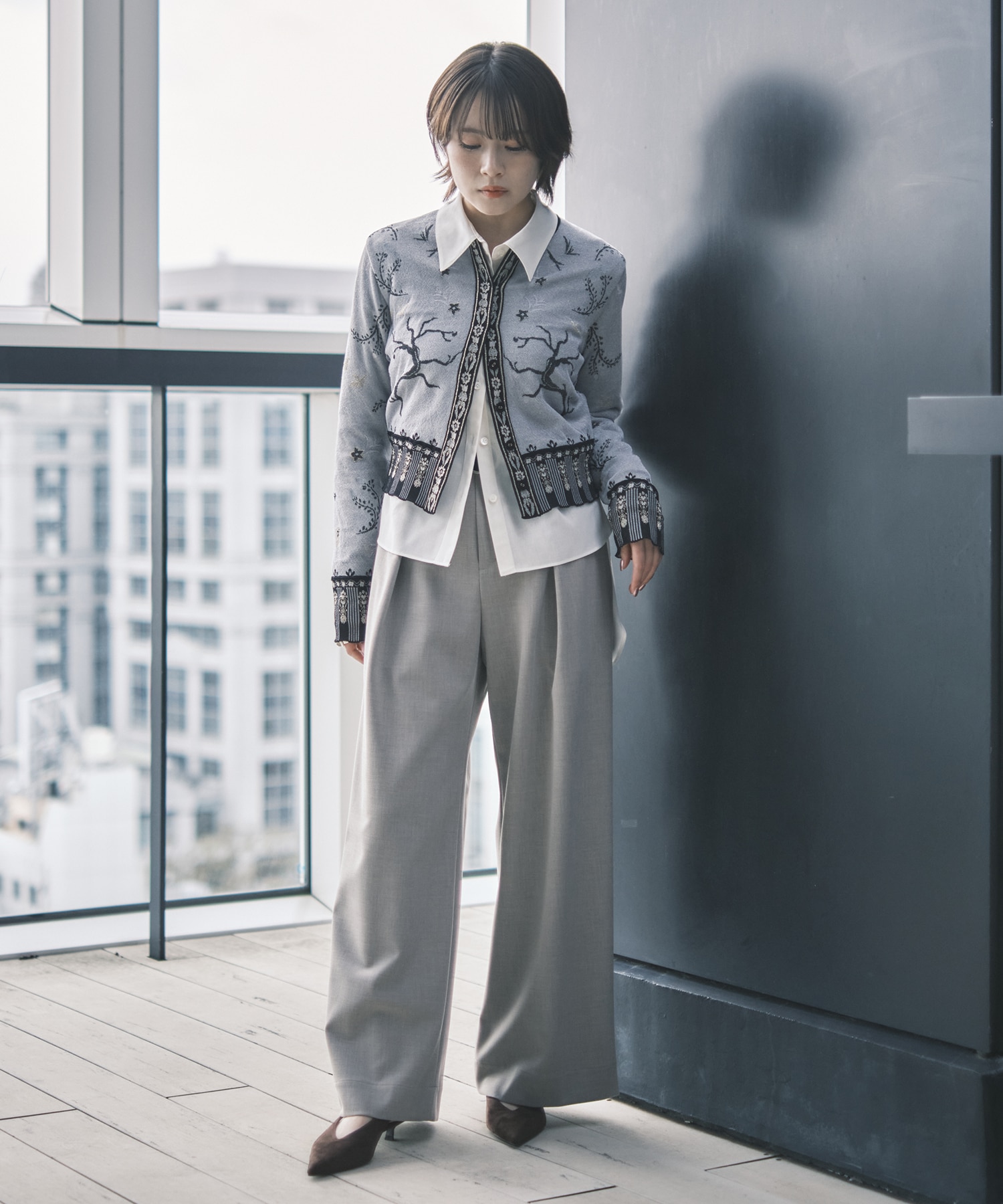 Layered Jacquard Knit Cardigan Mame Kurogouchi