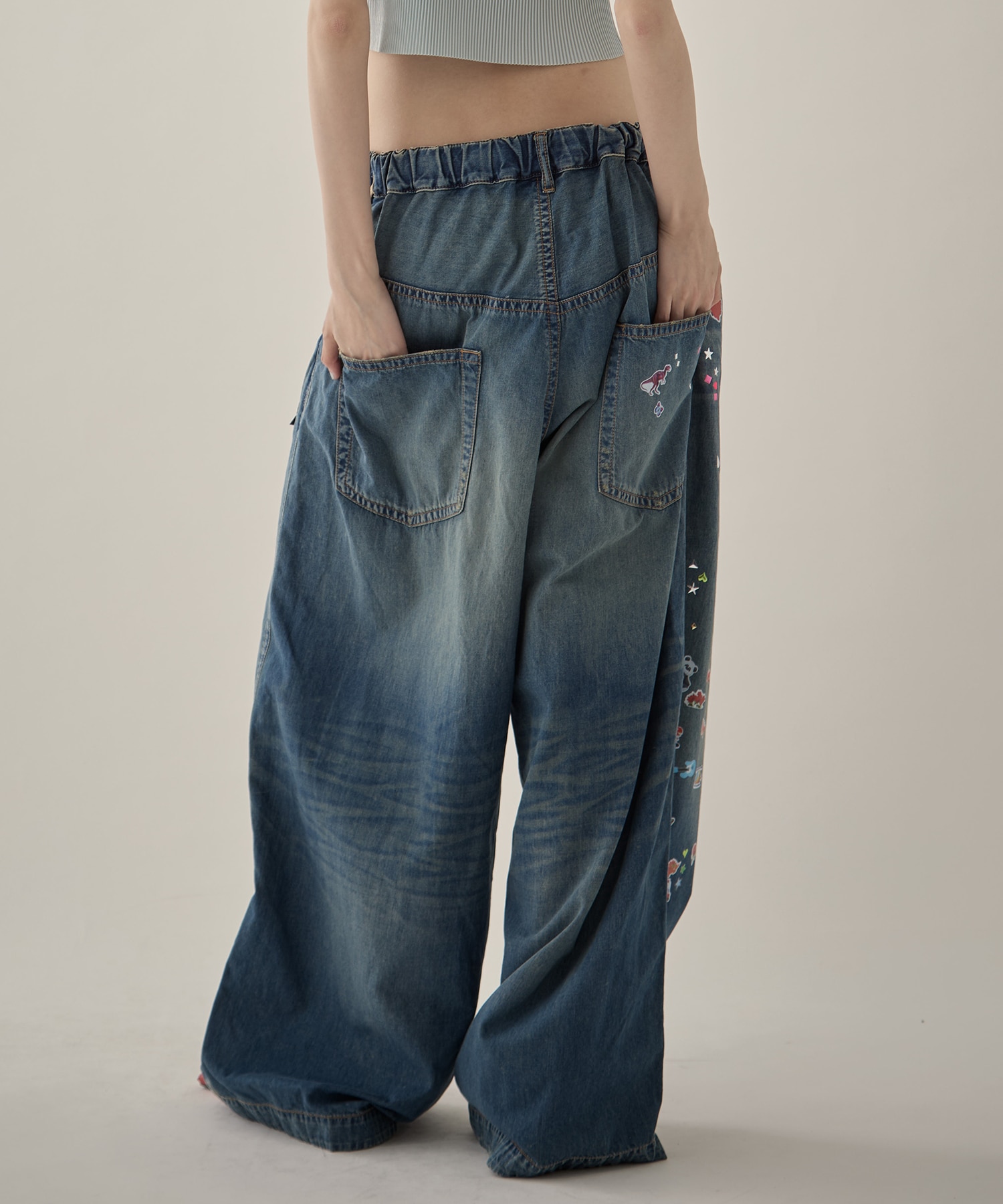 DENIM HUGE DETAIL PANTS w KIDS STICKER Maison MIHARA YASUHIRO