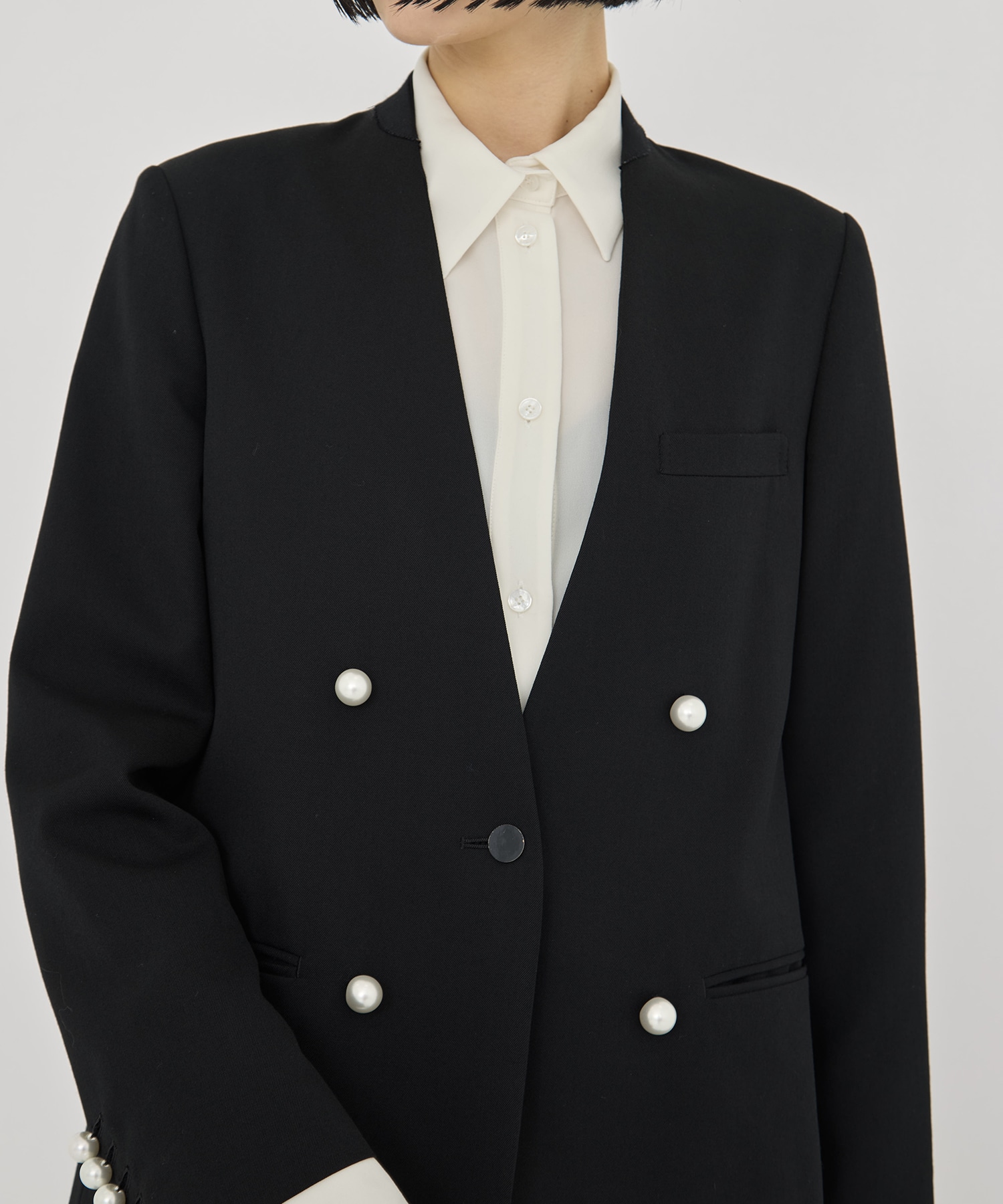 BLACK FORMAL NO COLLAR JACKET CINOH