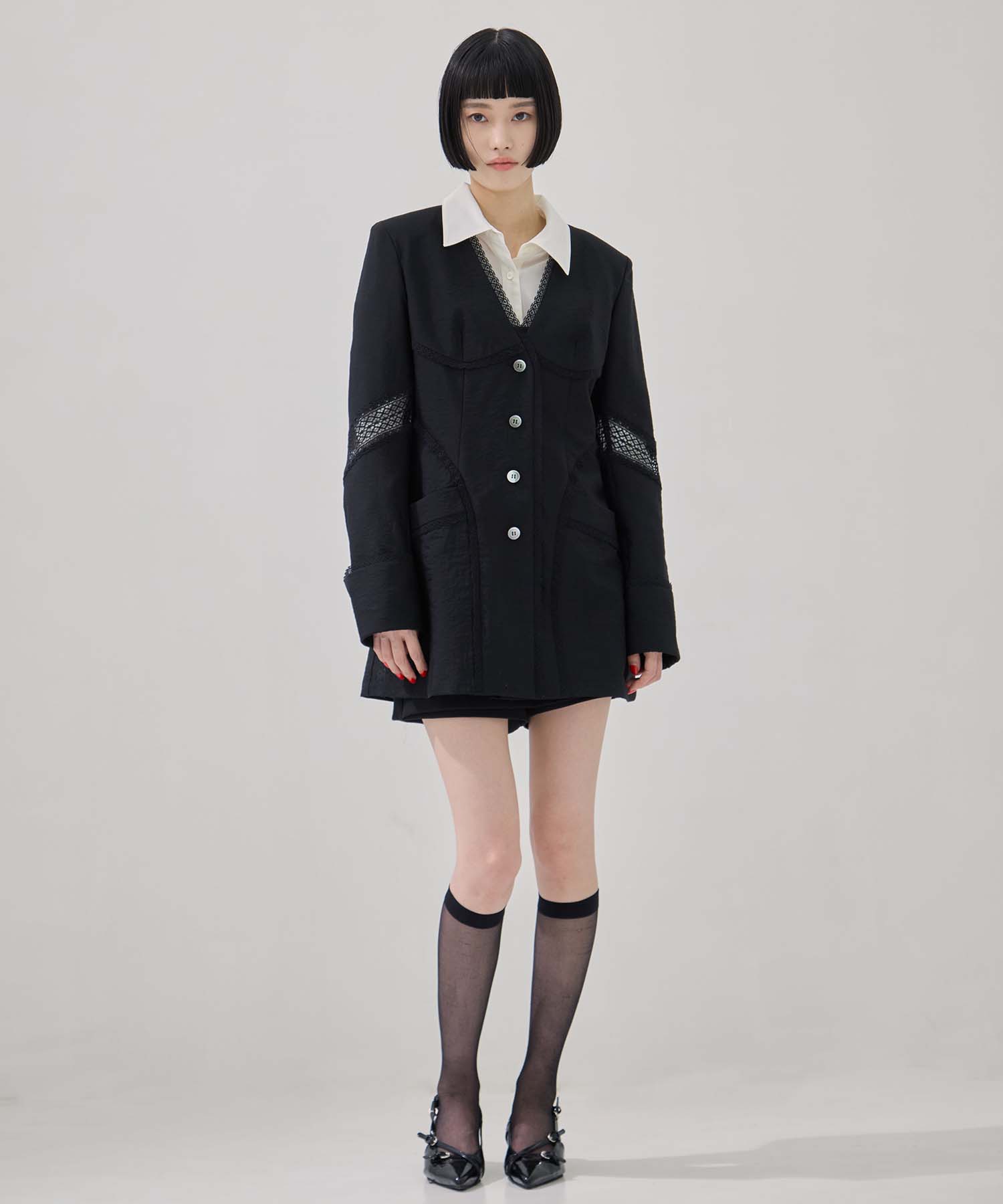 別注 LACE-PANELED SHIRT JACKET FETICO