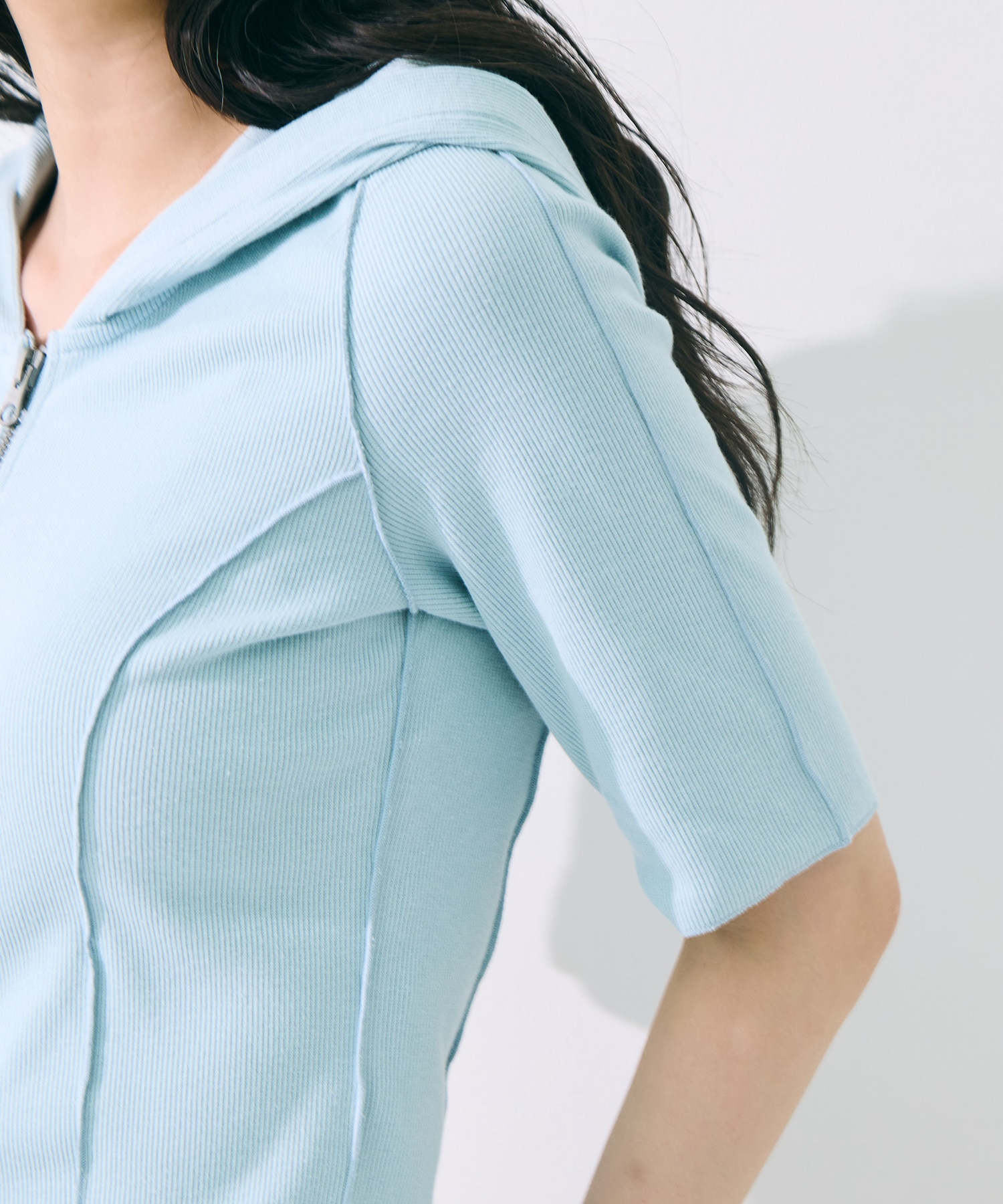 Zip Up Hoodie Rib Top STUDIOUS
