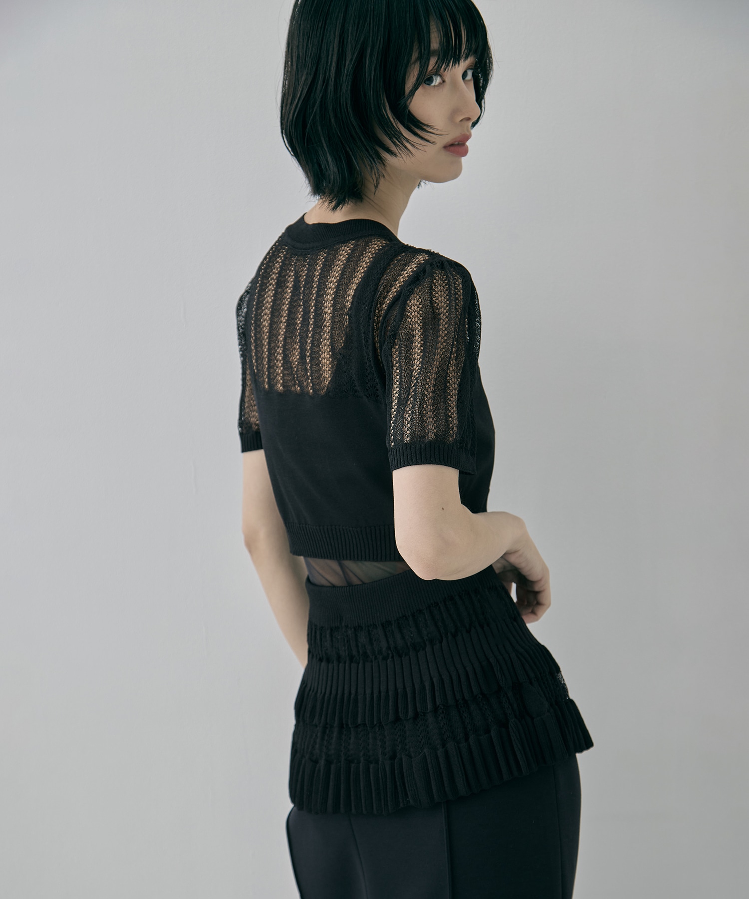 CONVERTIBLE SHEER STRIPE KNIT CARDIGAN FETICO