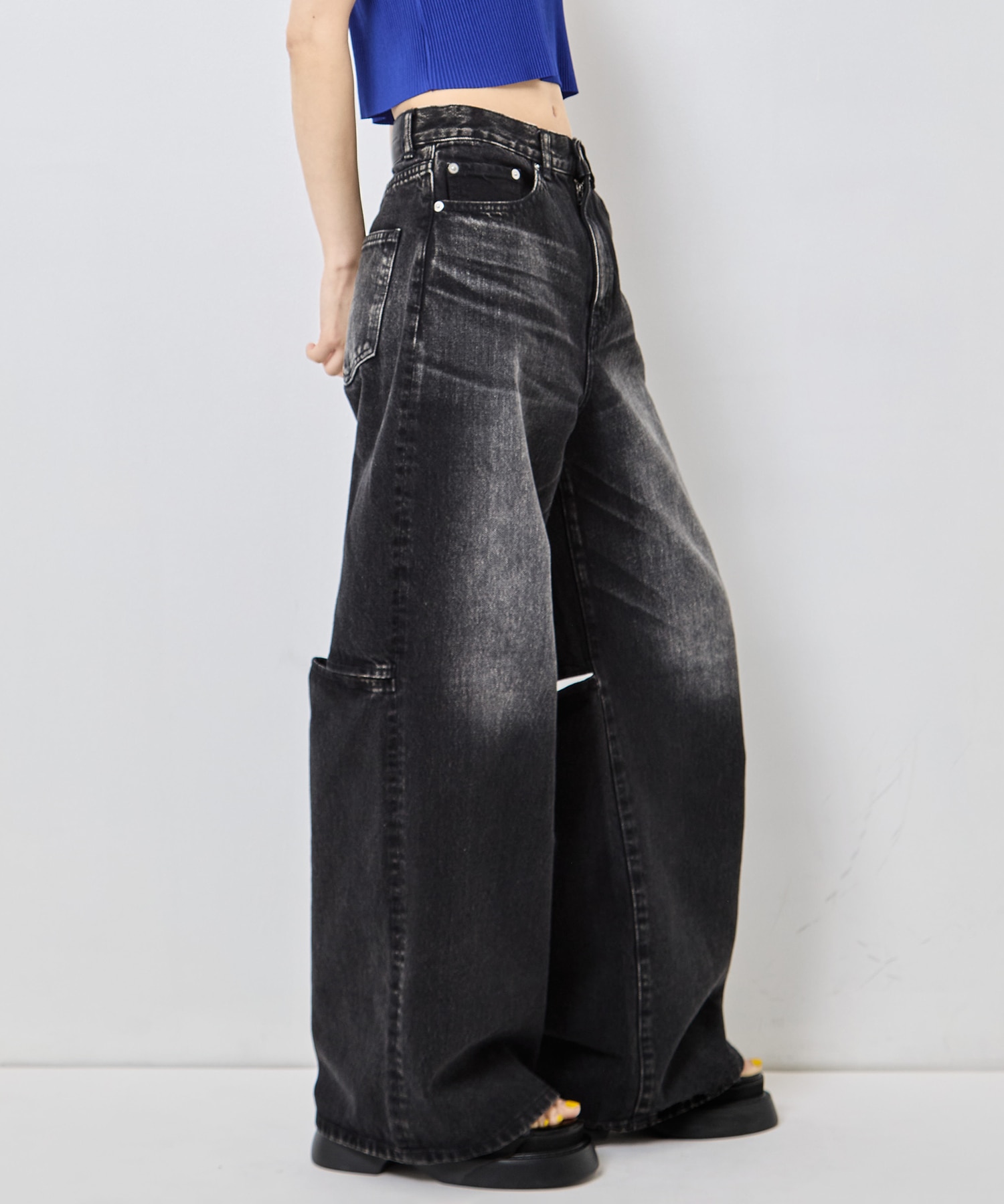 別注 WASHED DENIM CUT OUT WIDE PANTS JOHN LAWRENCE SULLIVAN