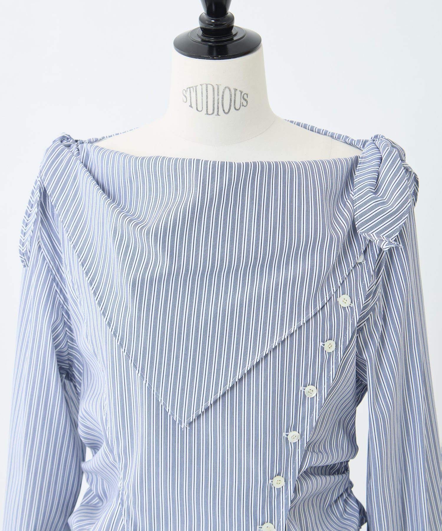 COTTON STRIPE SCARF COLLAR BLOUSE FETICO