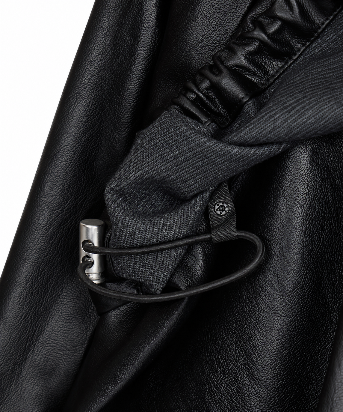DRAWSTRING YOKE SYNTHETIC LEATHER SHORT COAT AMERI