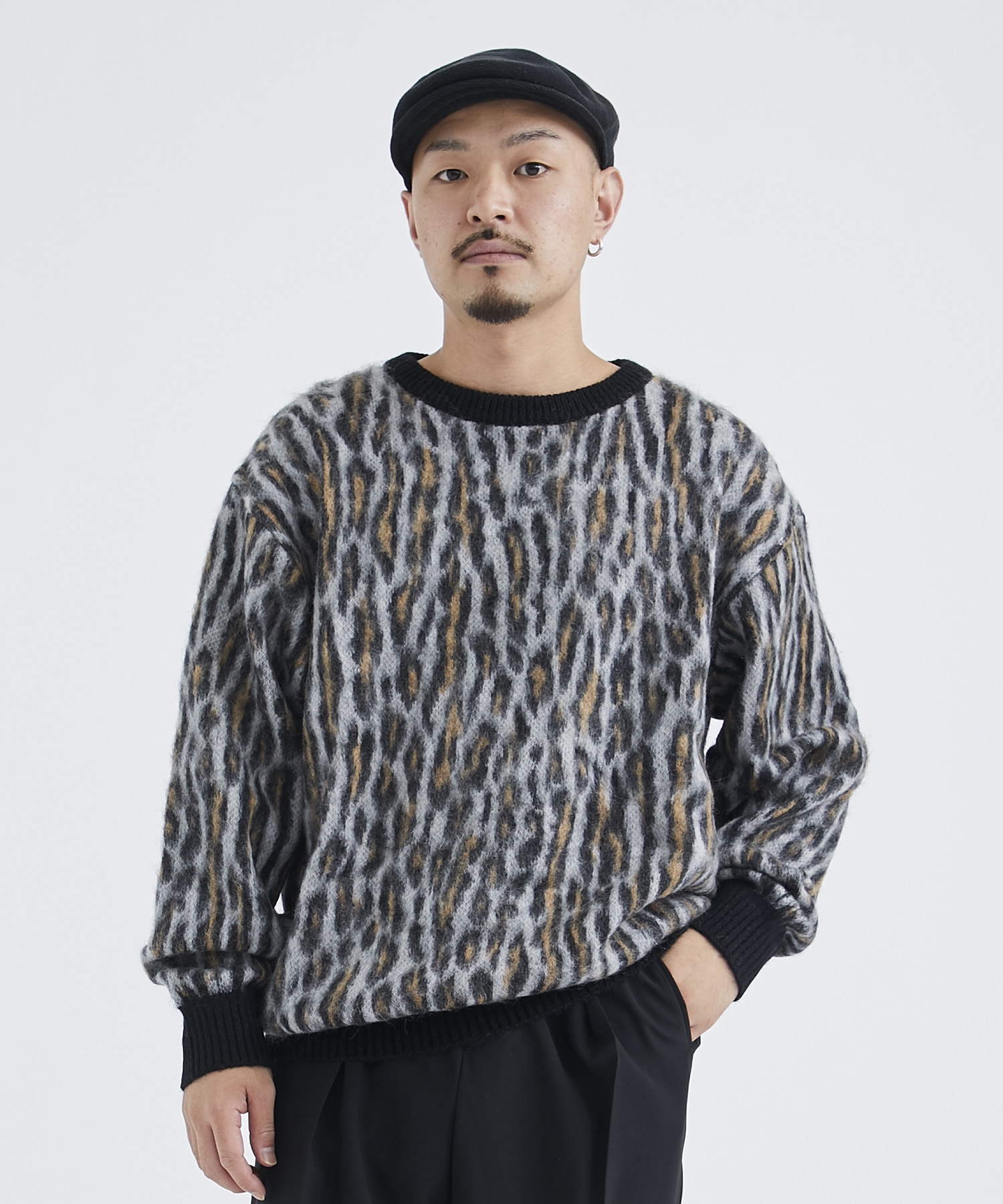 WACKO MARIA Leopard MOHAIR Cardigan GRAY-