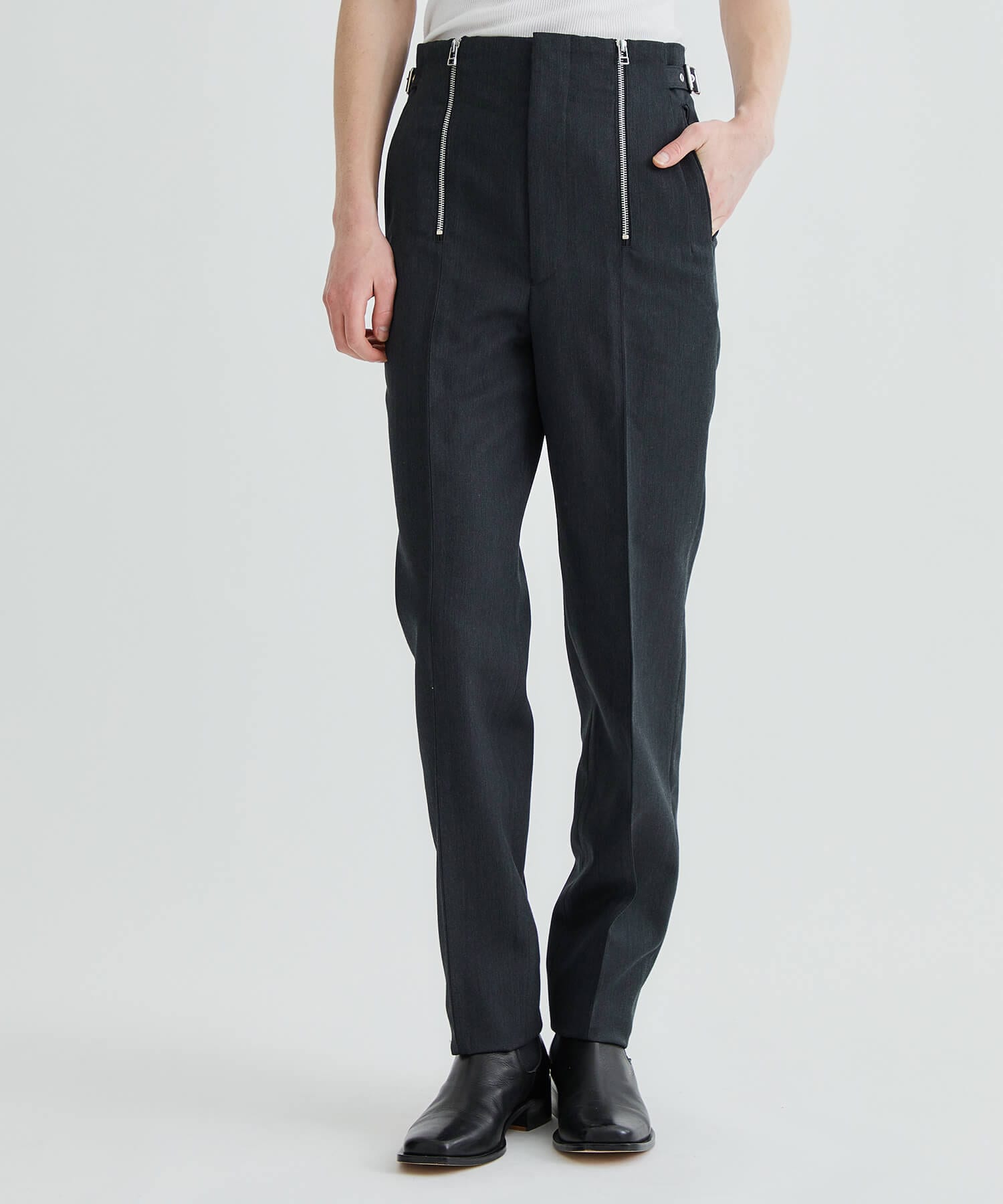 WOOL TAPERED ZIP TROUSERS