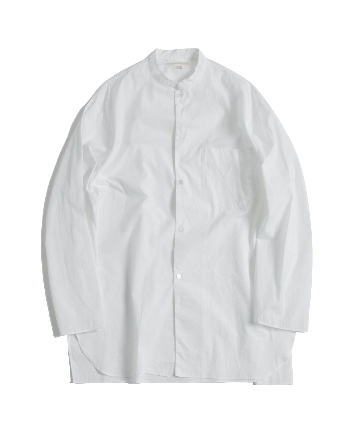 Chambray Stand Collar Cuffless Shirt | blurhms