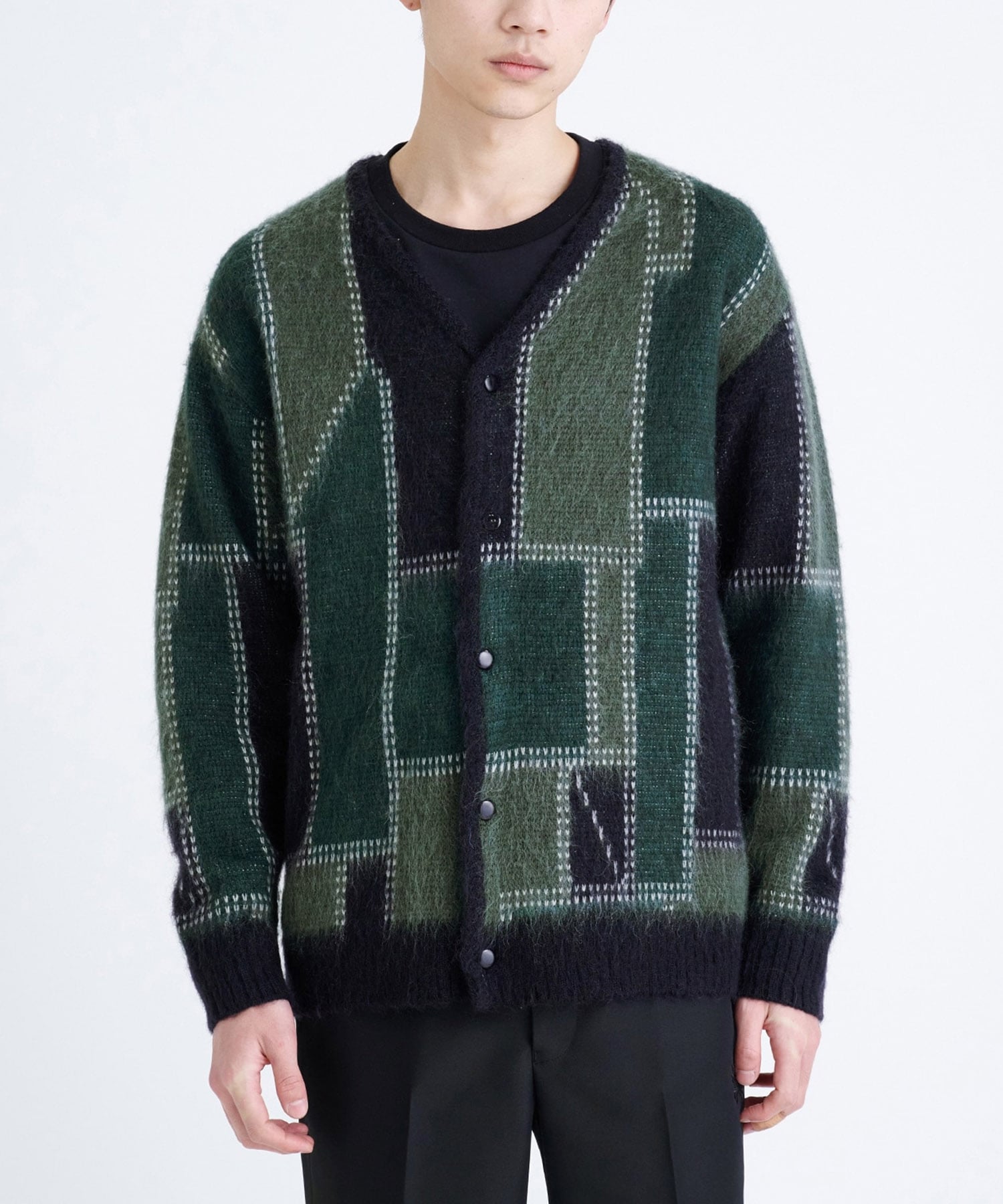 別注〉Mohair Cardigan - Patchwork Motif｜NEEDLES