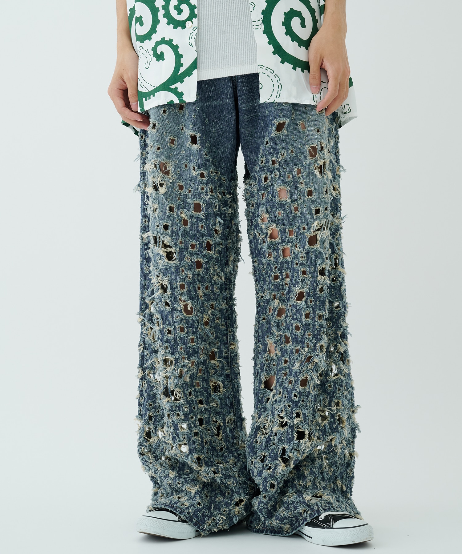 CRUSHED MODERN DENIM WIDE TROUSERS SUGARHILL