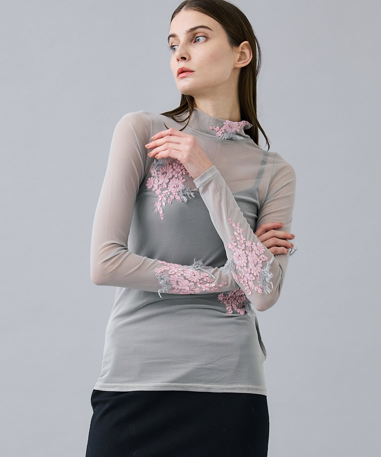 AMERI UND FUR EMBROIDERY SKIN TOP GRAY | unimac.az