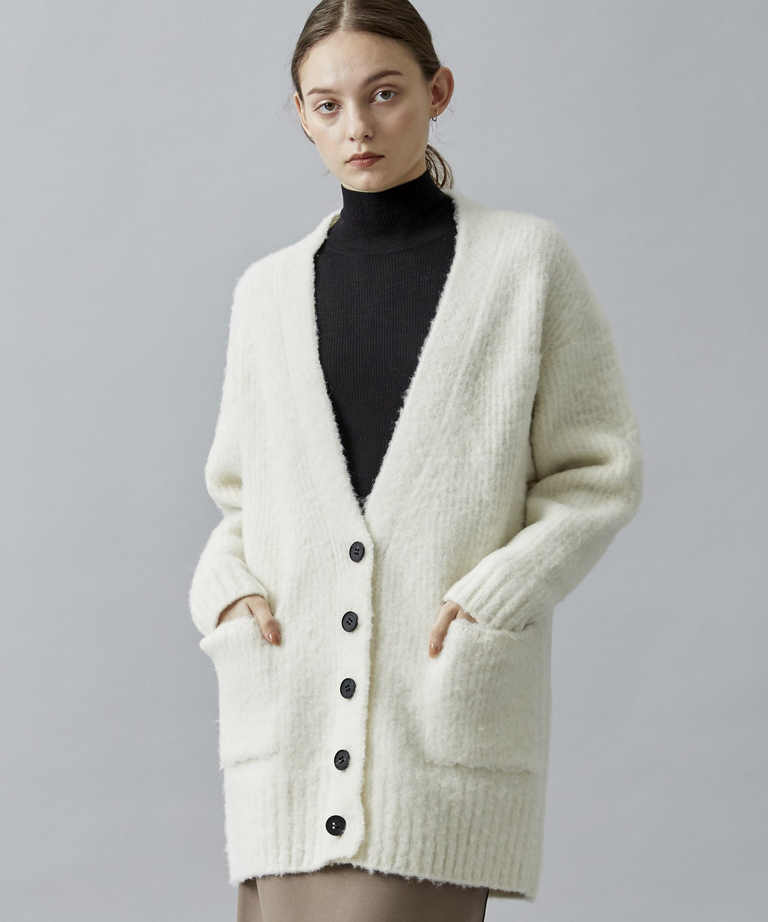 Brushed alpacas cardigan(0 OFF WHITE): WRAPINKNOT: WOMENS