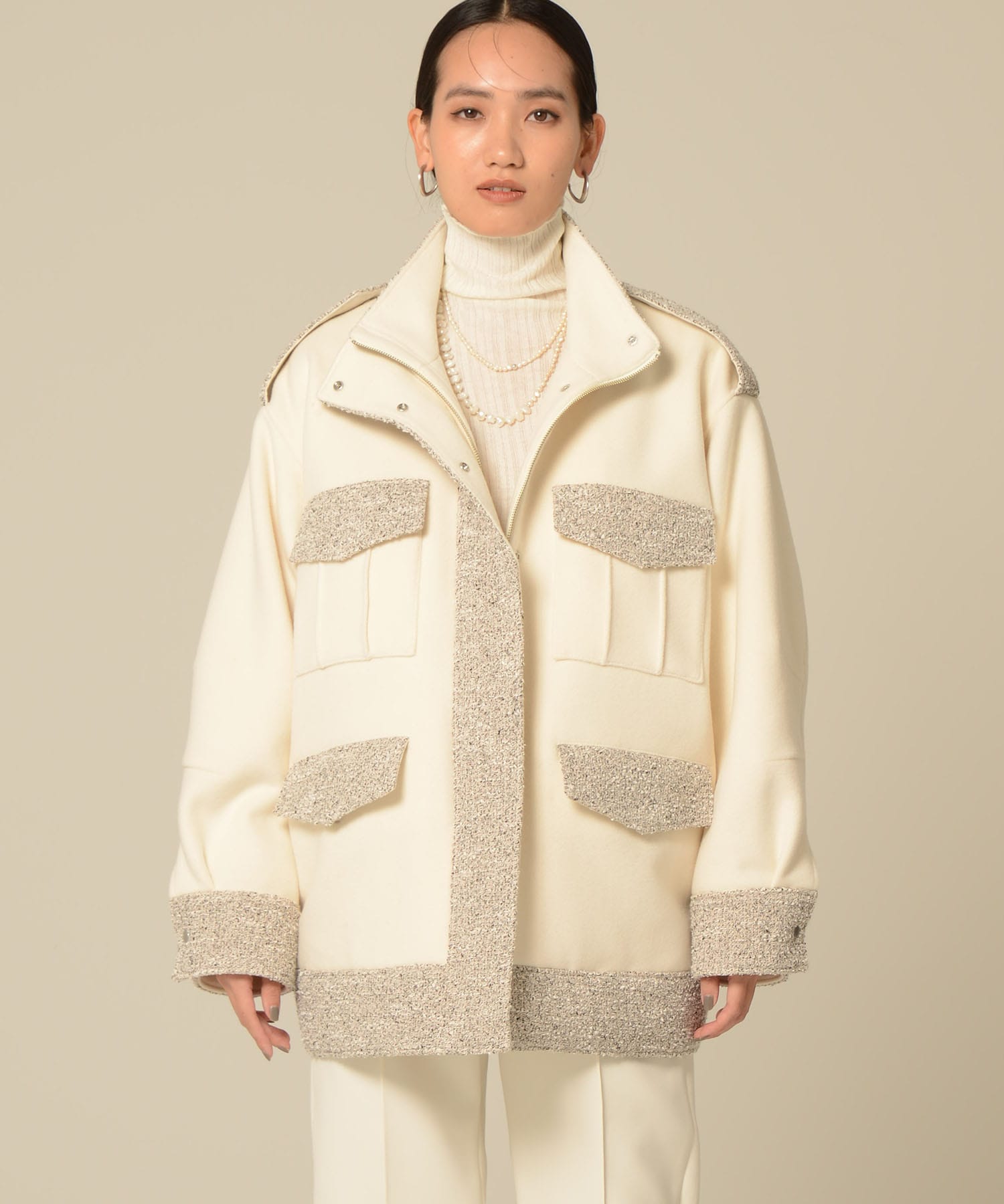 スタンドカラーツイードブルゾン(1 IVORY): MATURED: WOMENS