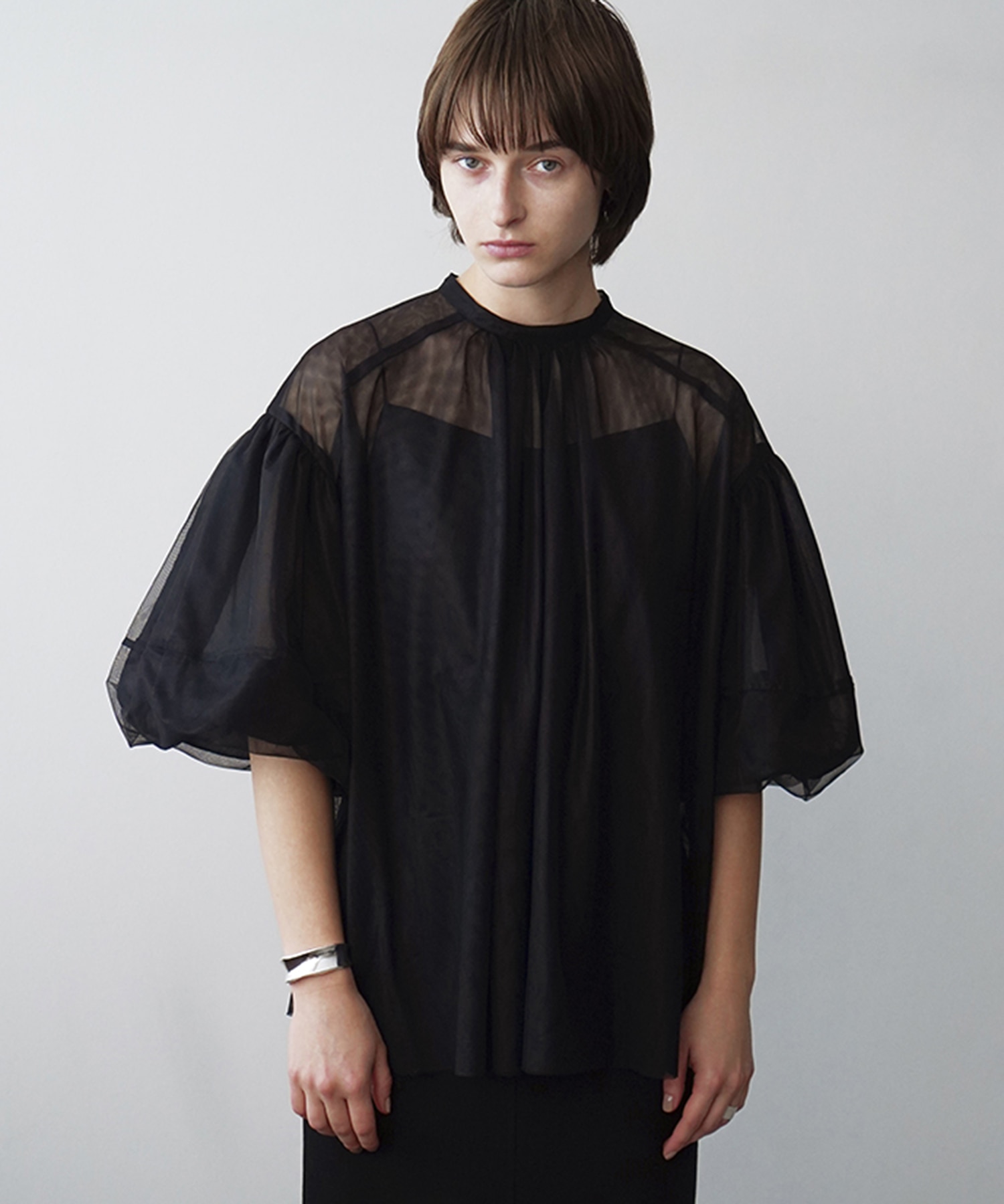 SHEER TULLE BALLOON SLEEVE TOPS(1 BLACK): CLANE: WOMENS｜ STUDIOUS