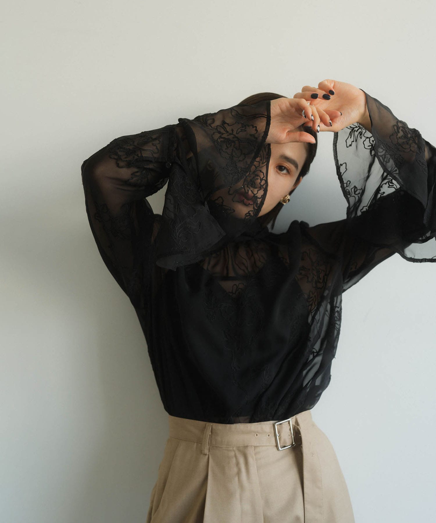 embroidery sheer blouse