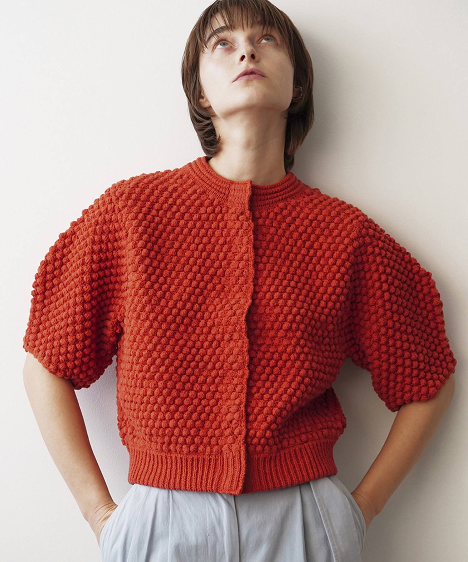 3D DOT HALF SLEEVE KNIT CARDIGAN(1 RED): CLANE: WOMENS｜ STUDIOUS