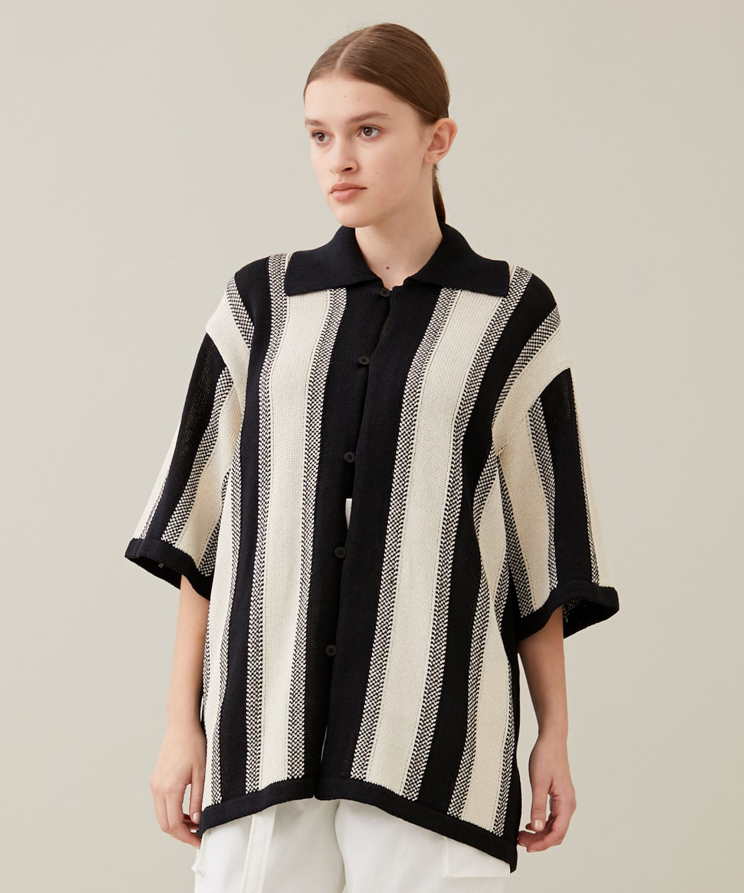GIMA cotton stripe knit shirt