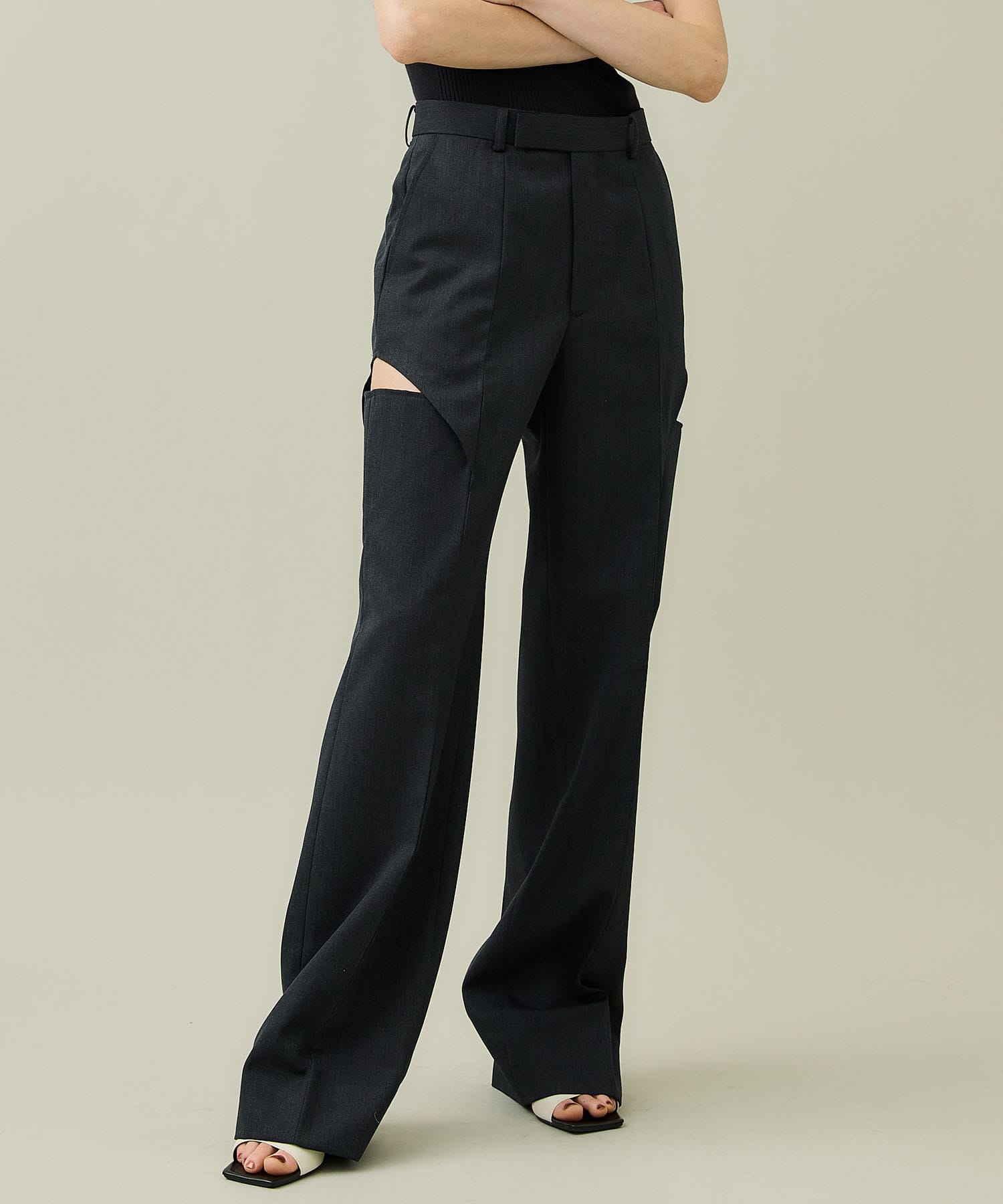 WOOL GABARDINE HOLLOWED OUT TROUSERS