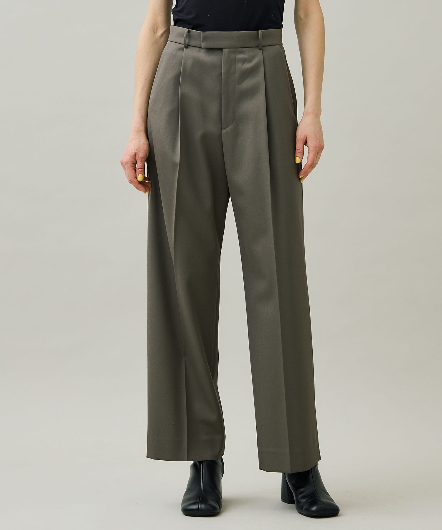 COMPACT WOOL STRAIGHT PANTS(0 KHAKI): ATON: WOMENS｜ STUDIOUS