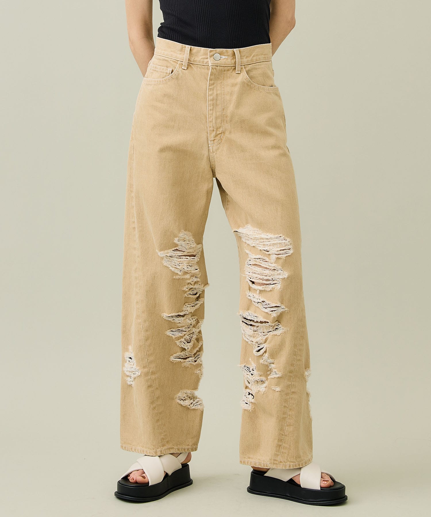 TWISTED DENIM PANTS(2 BEIGE): BELPER: WOMENS｜ STUDIOUS ONLINE公式