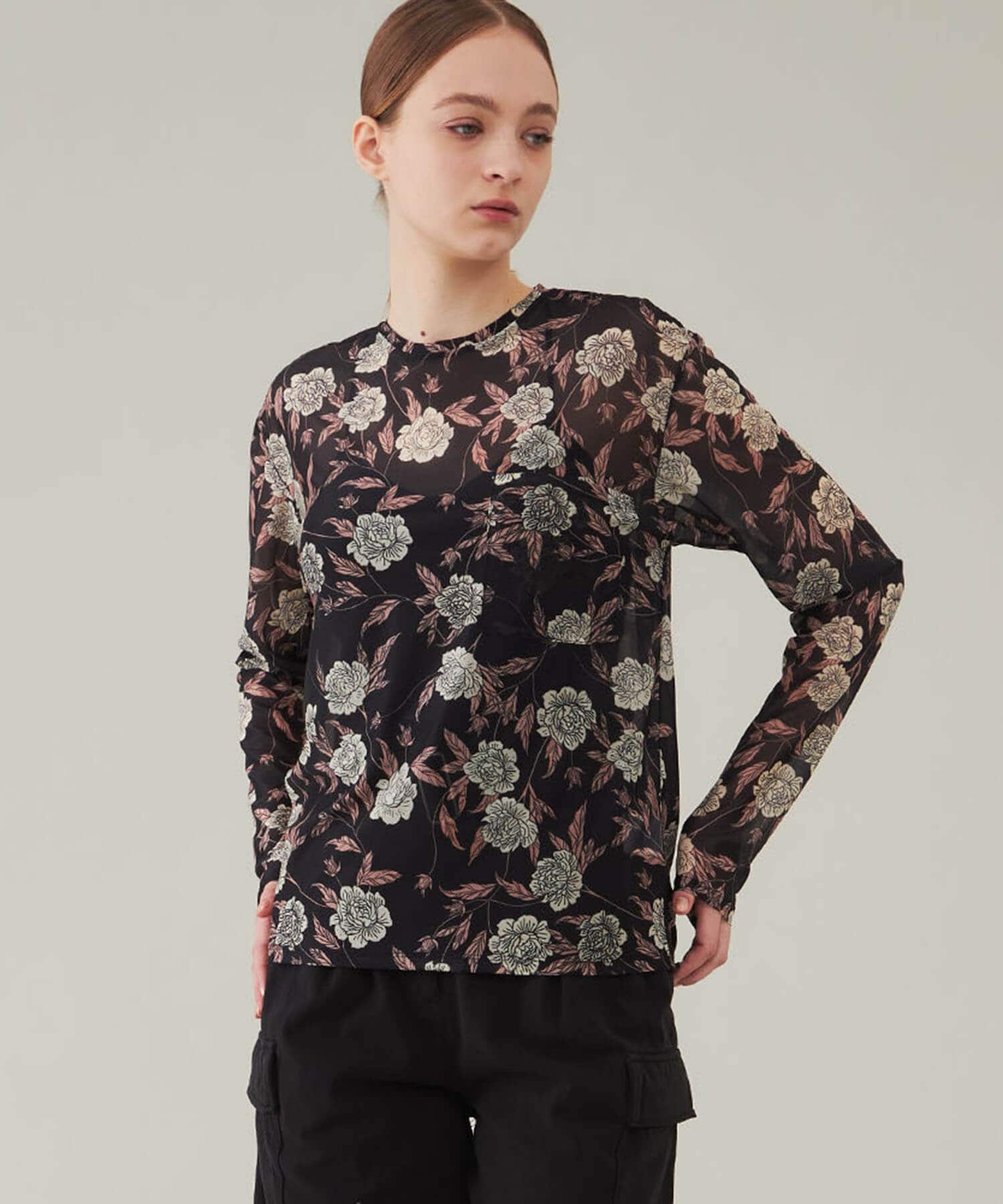 sheer print long T(1 BLACK): FUMIE=TANAKA: WOMENS｜ STUDIOUS