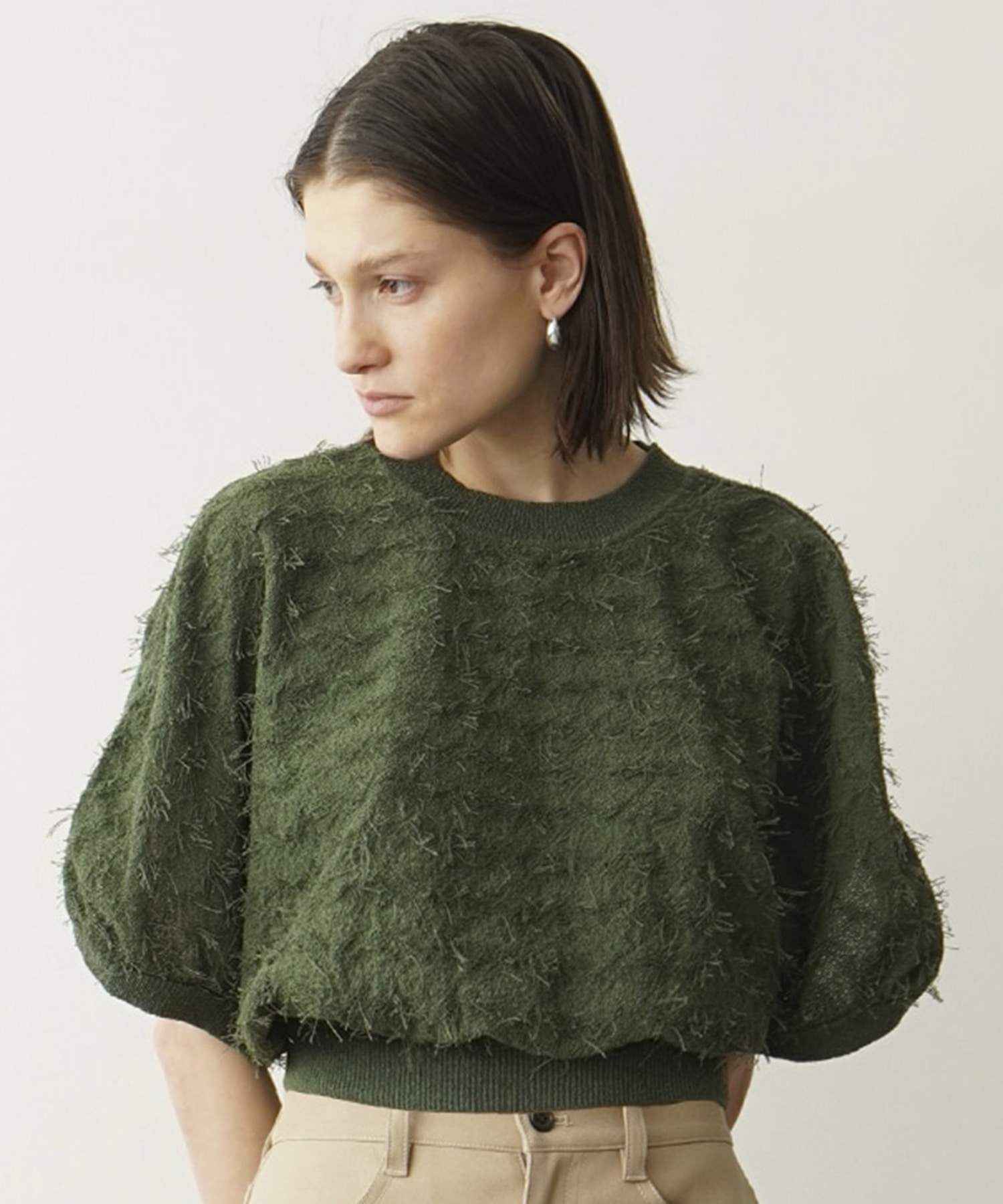 CLANE FRINGE ARCH SLEEVE KNIT TOPS