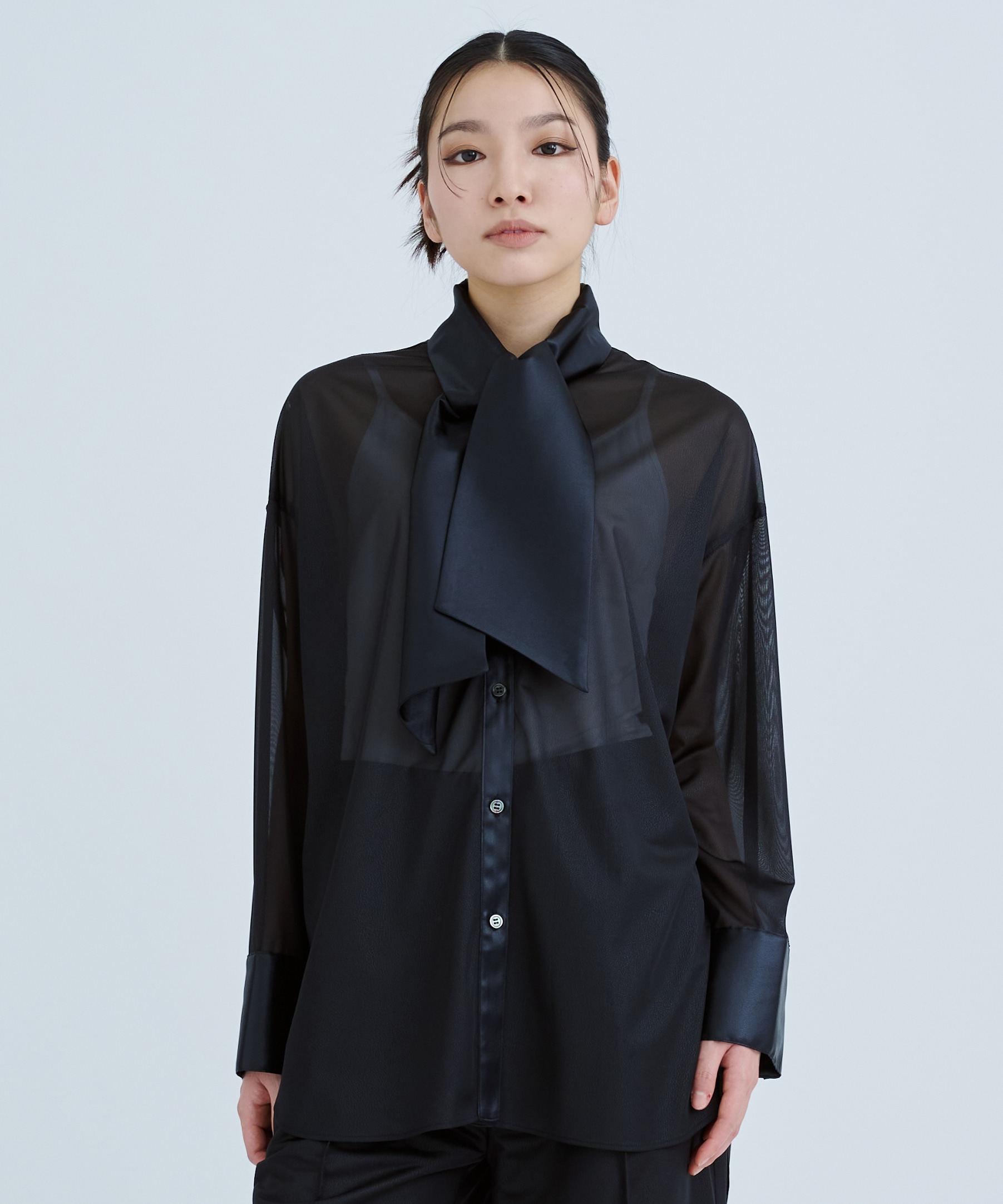 Leather Like Sheer Shirt(FREE BLACK): STUDIOUS: WOMENS｜ STUDIOUS 