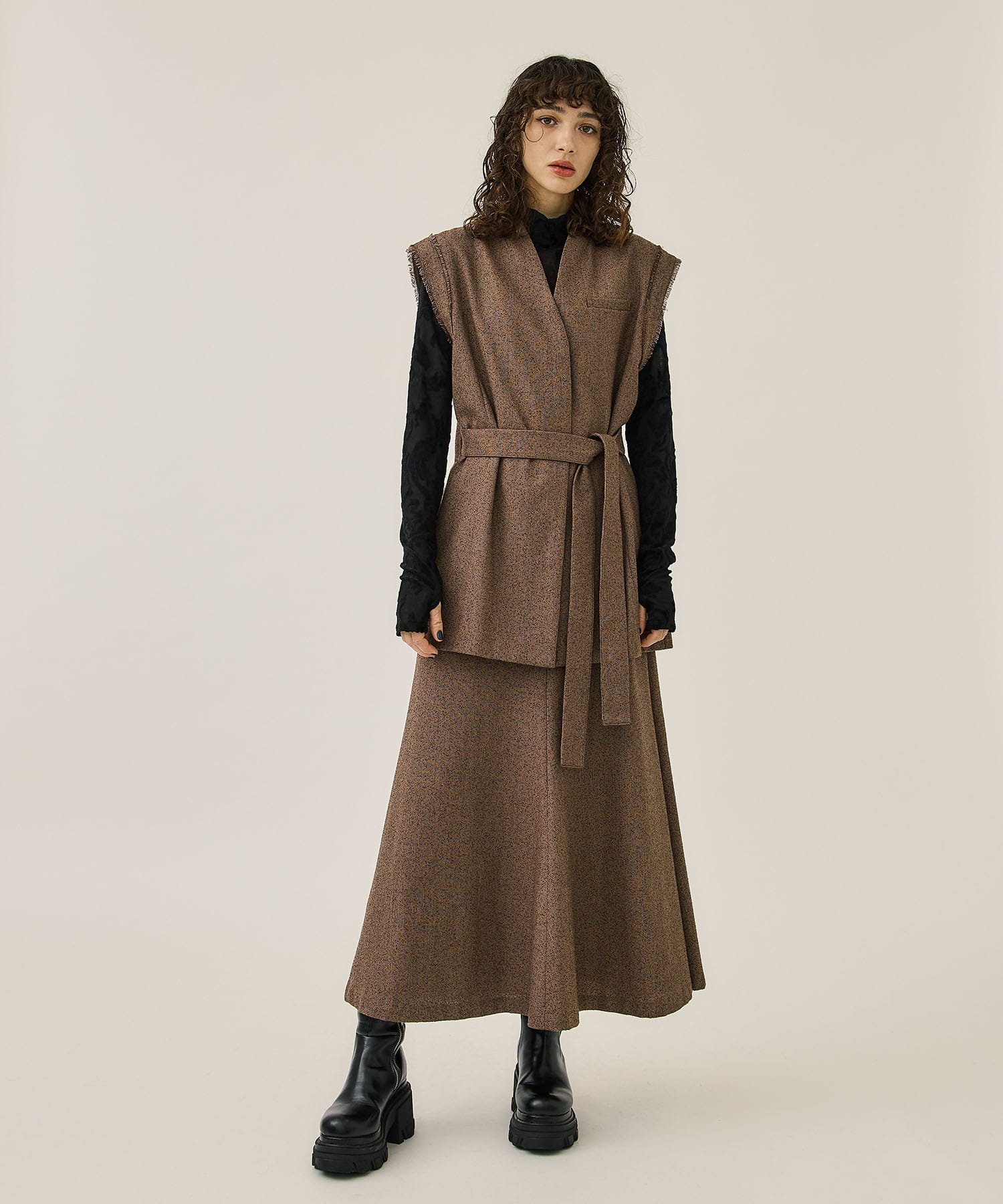 MANY WAY TWEED SET UP DRESS(S BROWN): AMERI: WOMENS｜ STUDIOUS