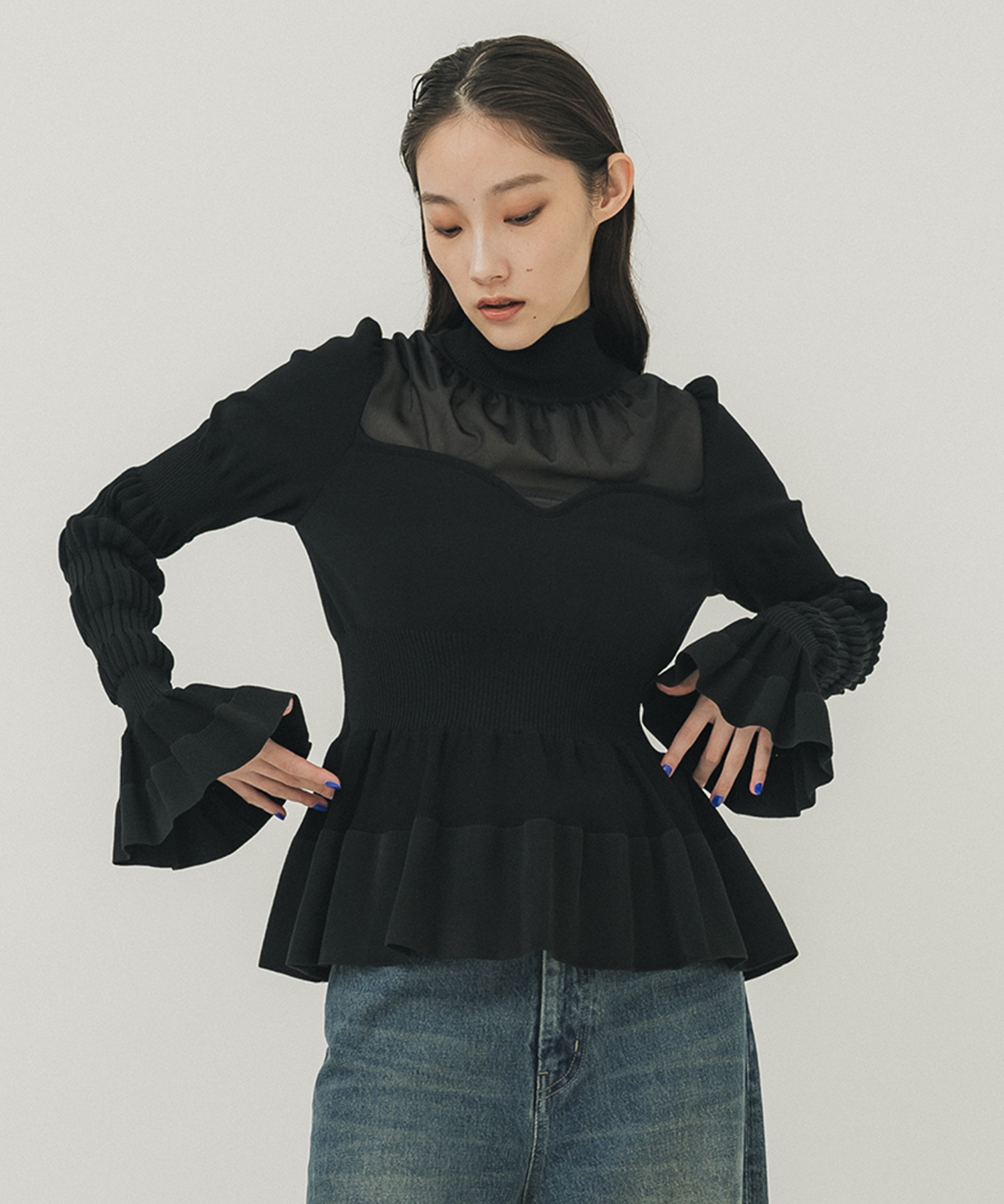 STRIPE KNIT PEPLUM SWEATER(1 BLACK): FETICO: WOMENS｜ STUDIOUS