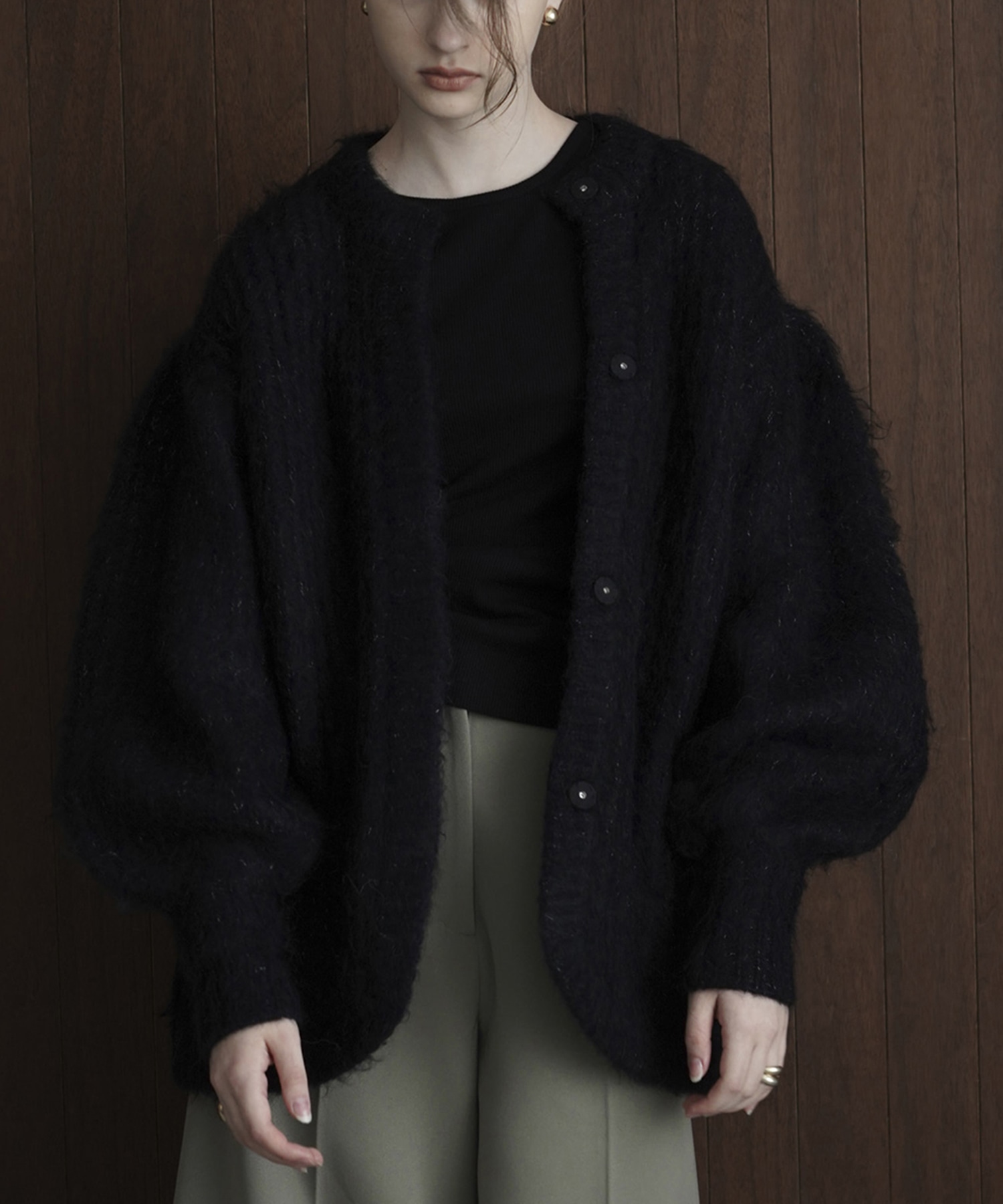 COLN カーディガン End Shaggy Cardigan black-