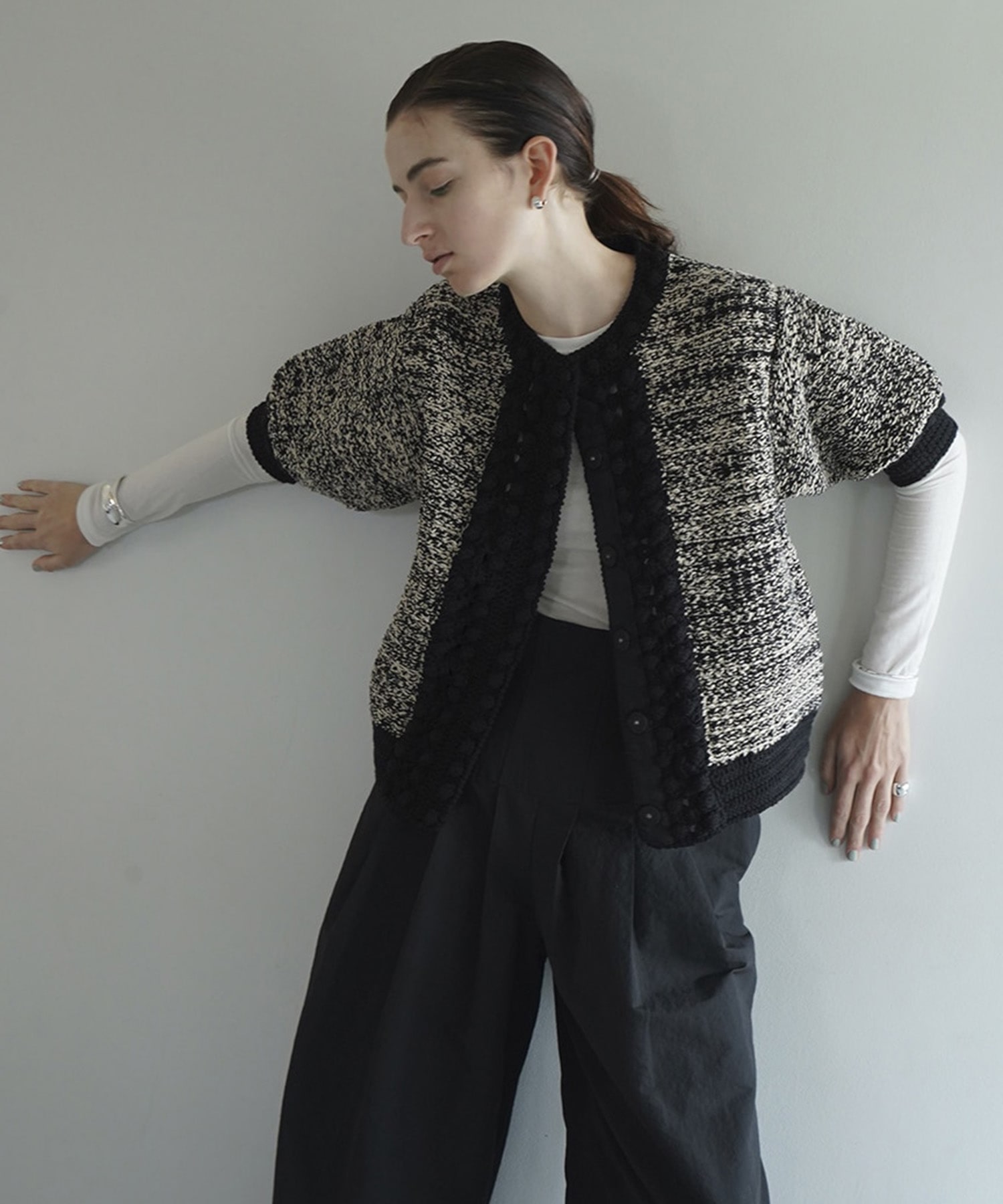 DOT LINE HALF SLEEVE KNIT CARDIGAN