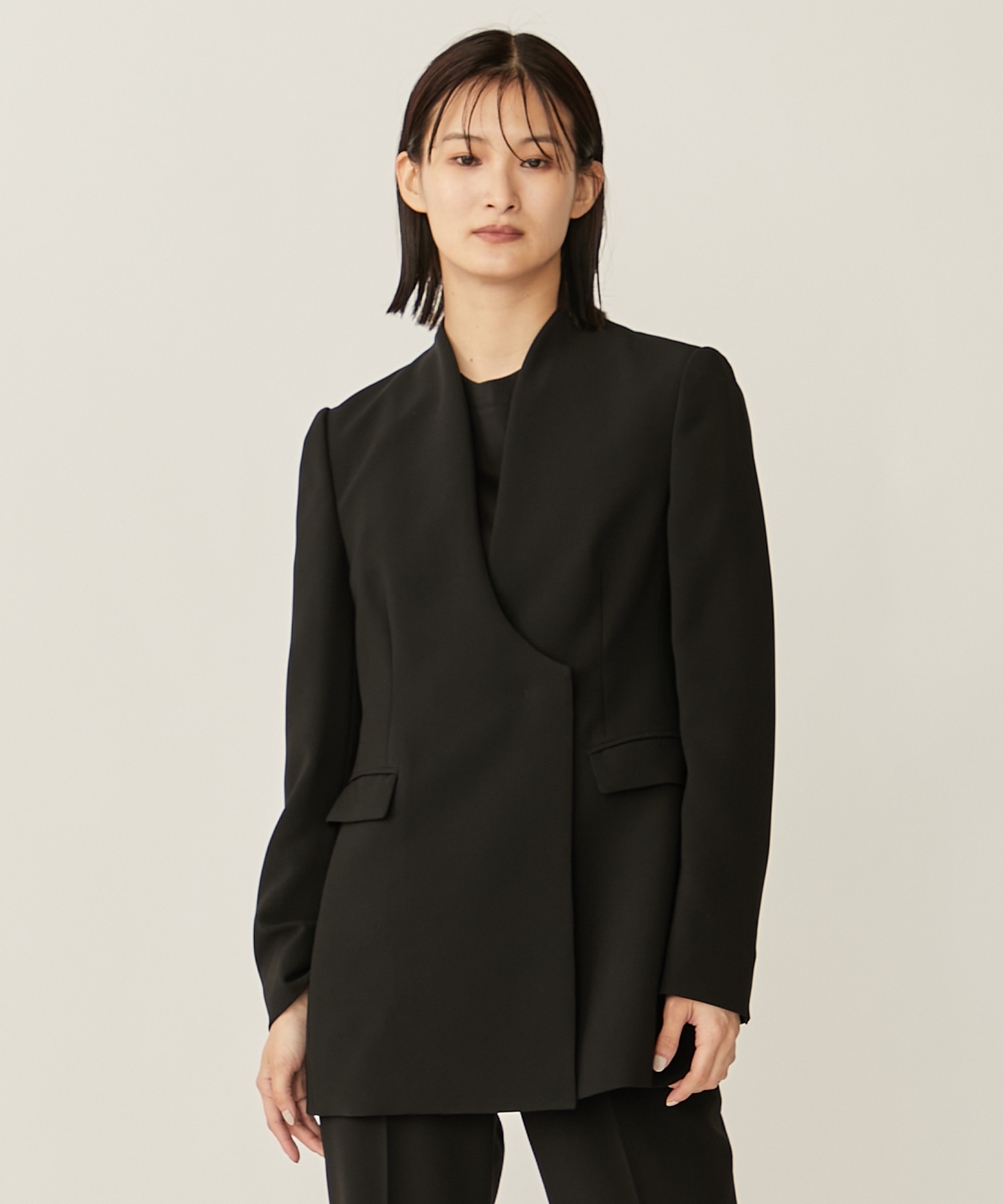 Collarless Double Breasted Suit Jacket(1 BLACK): Mame Kurogouchi