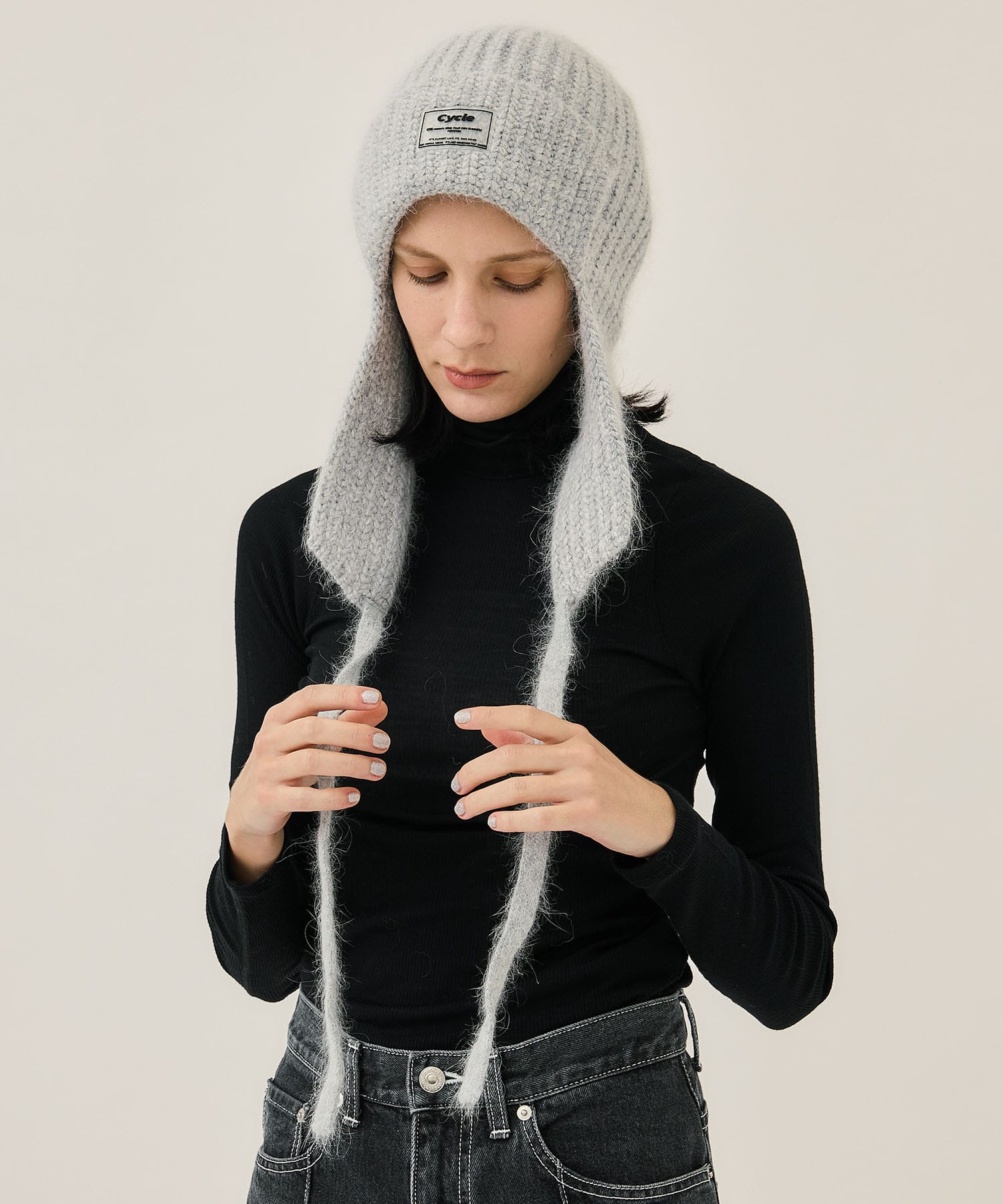 DRAW CODE MOHAIR KNIT CAP(FREE GREY): Cycle: WOMENS｜ STUDIOUS