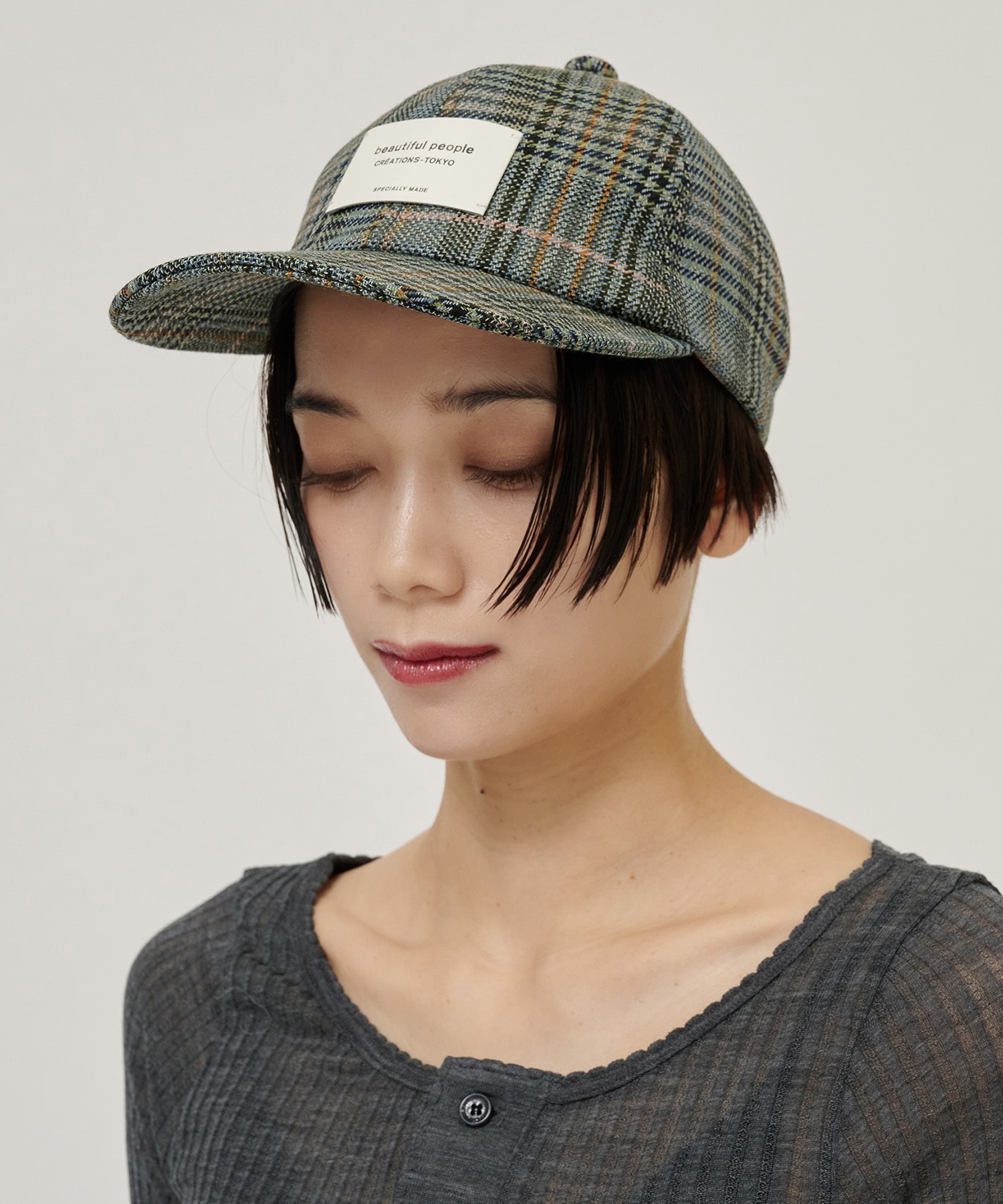 tweed check cap