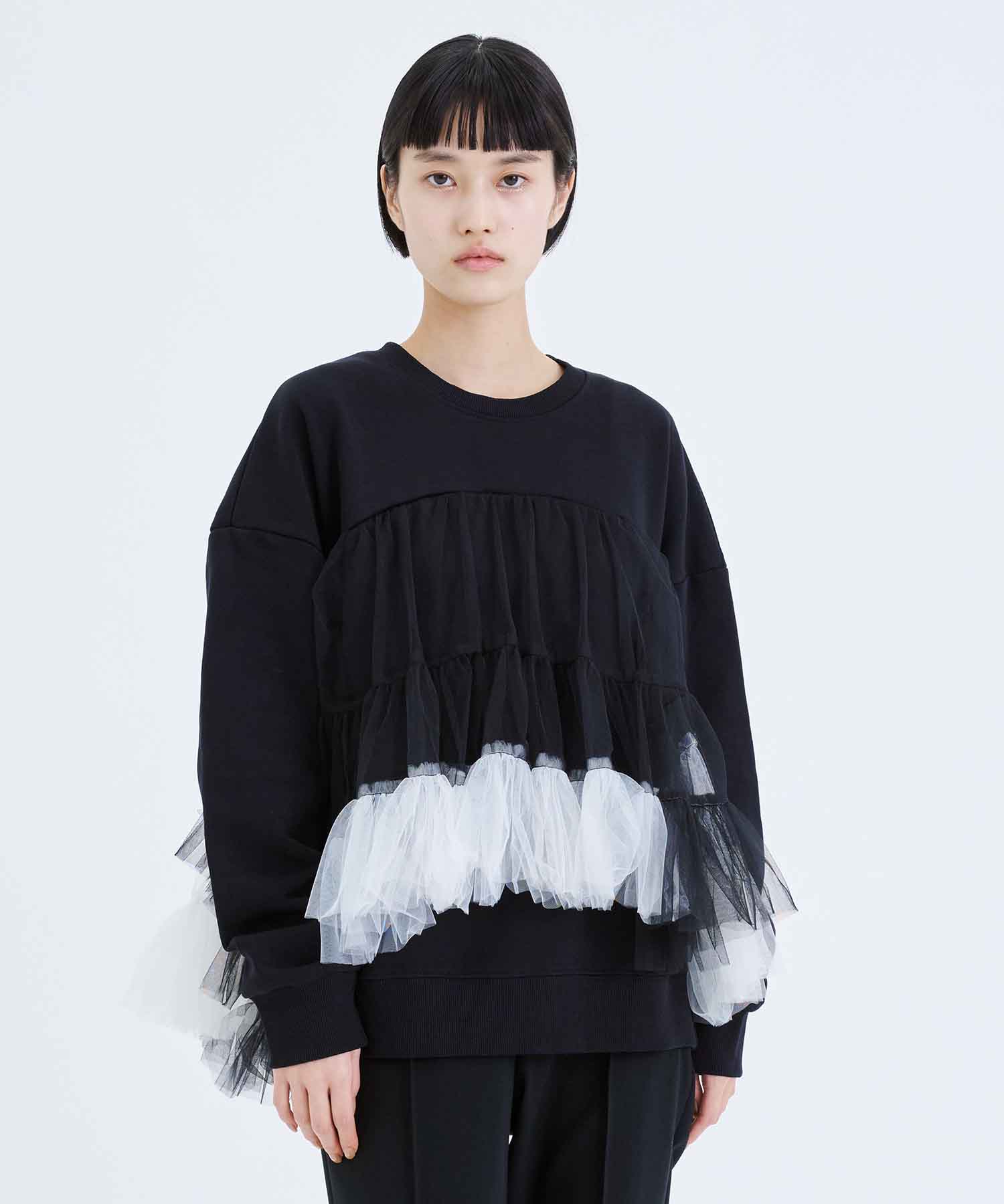 別注Gathered Tulle Trimmed Short Sweatshirt