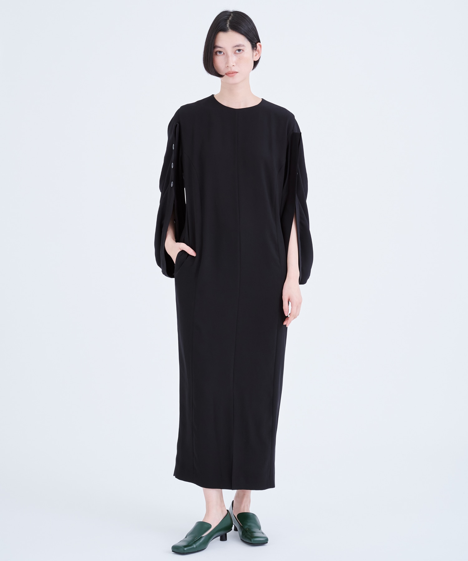 Mirka drape sleeve dress BK(1 BLACK): AKIRANAKA: WOMENS