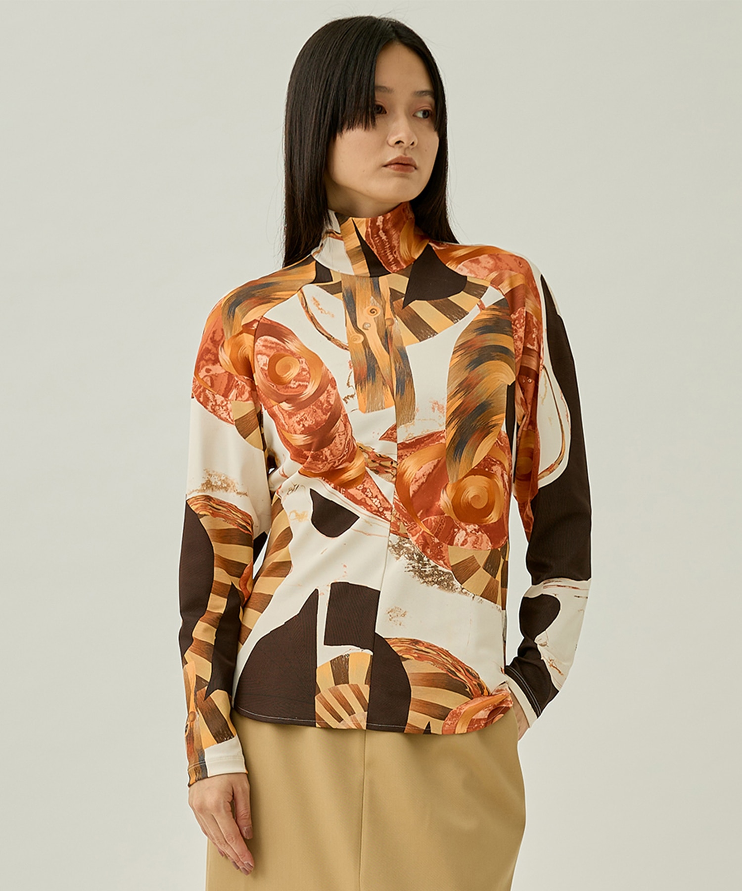 mame Marble Print High Neck Jersey Top 2