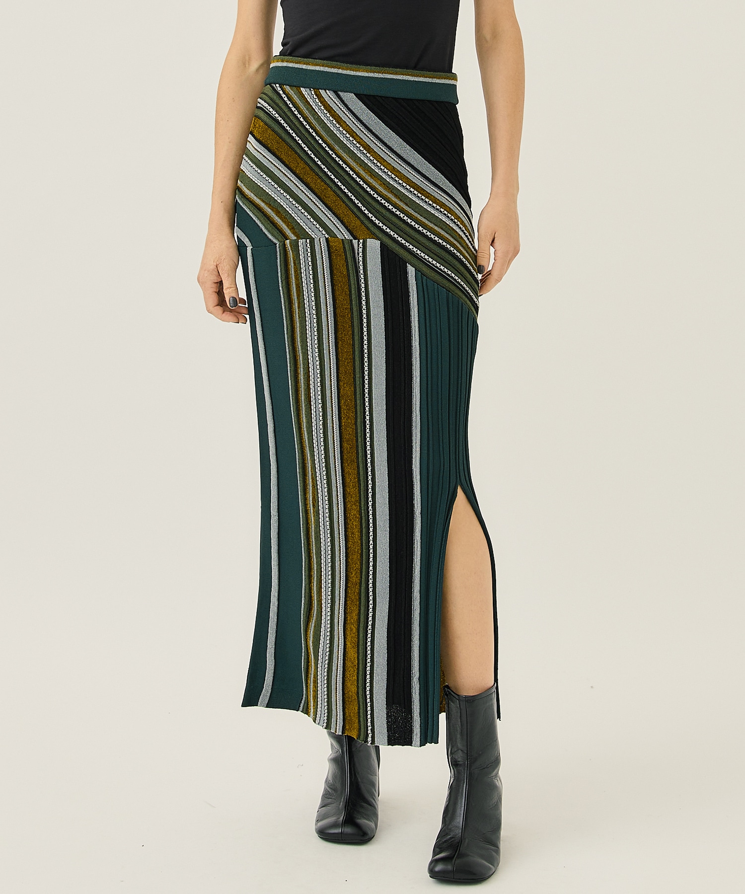 Stripe Jacquard Knitted Skirt(1 KHAKI): Mame Kurogouchi: WOMENS