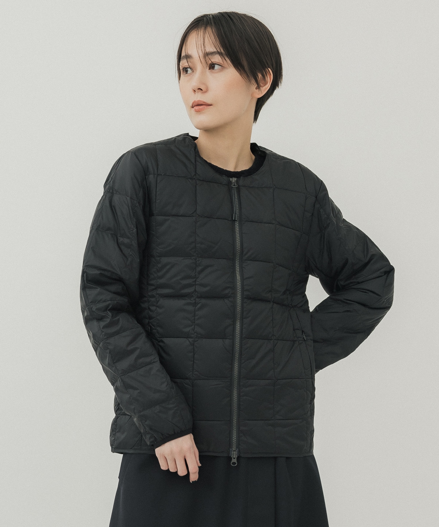CREW NECK W-ZIP DOWN JKT(S BLACK): TAION/TAION EXTRA: WOMENS 