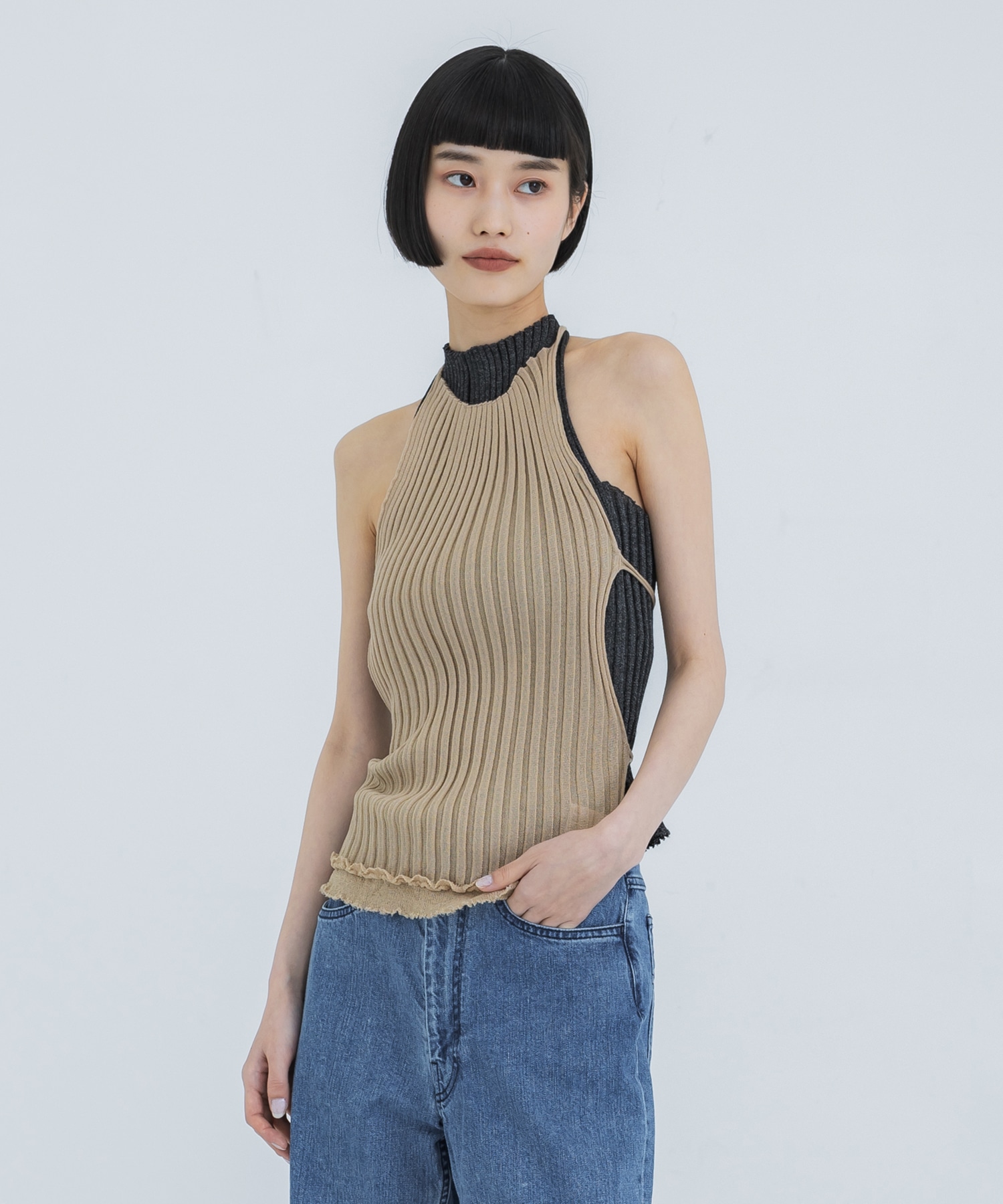 Slit Wave Top High nack type(FREE ECRU): kotohayokozawa: WOMENS 