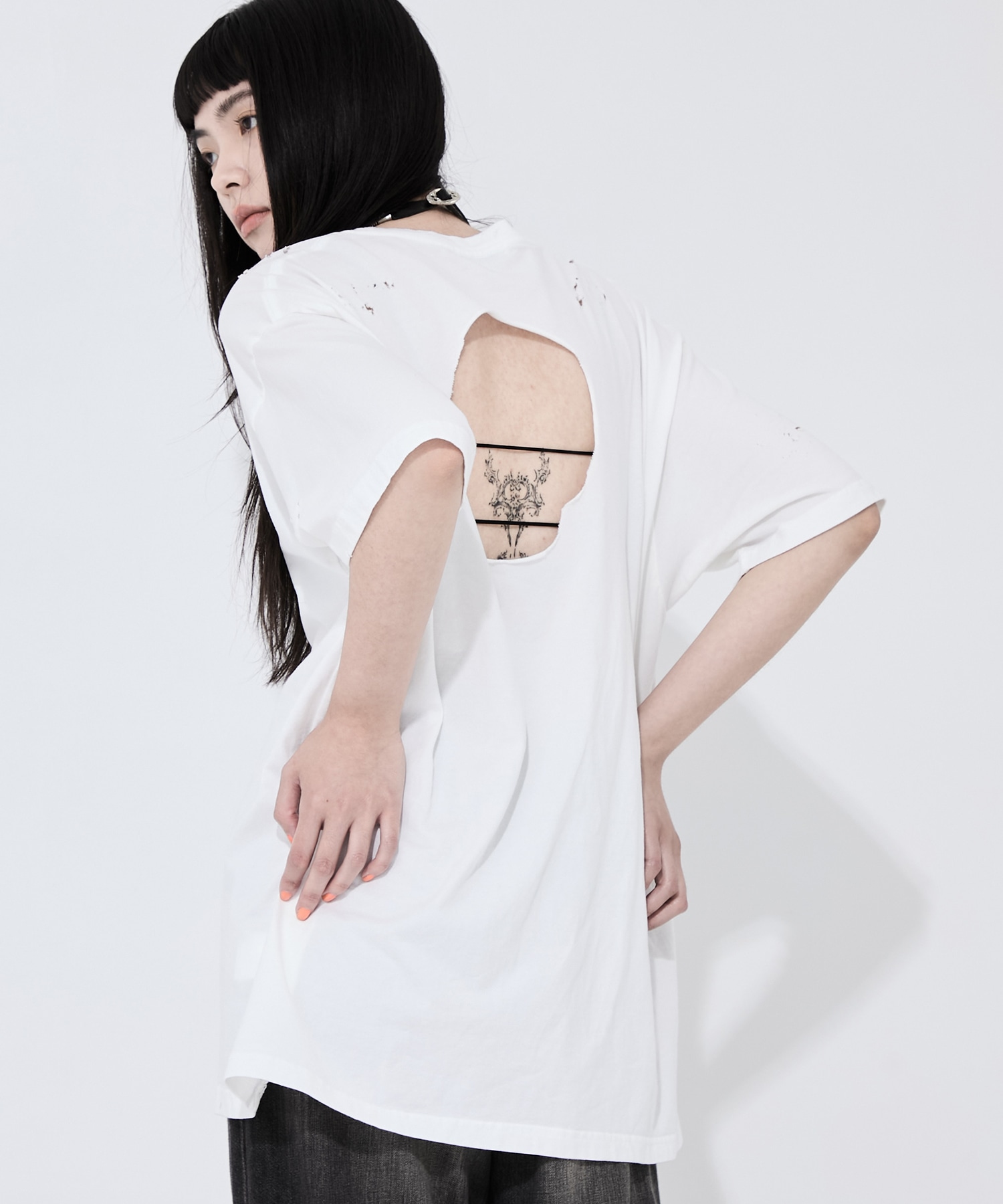 CLANE Tシャツ CLANE/クラネ】CRUSH DESIGN OVER TEE/クラッシュデザイン