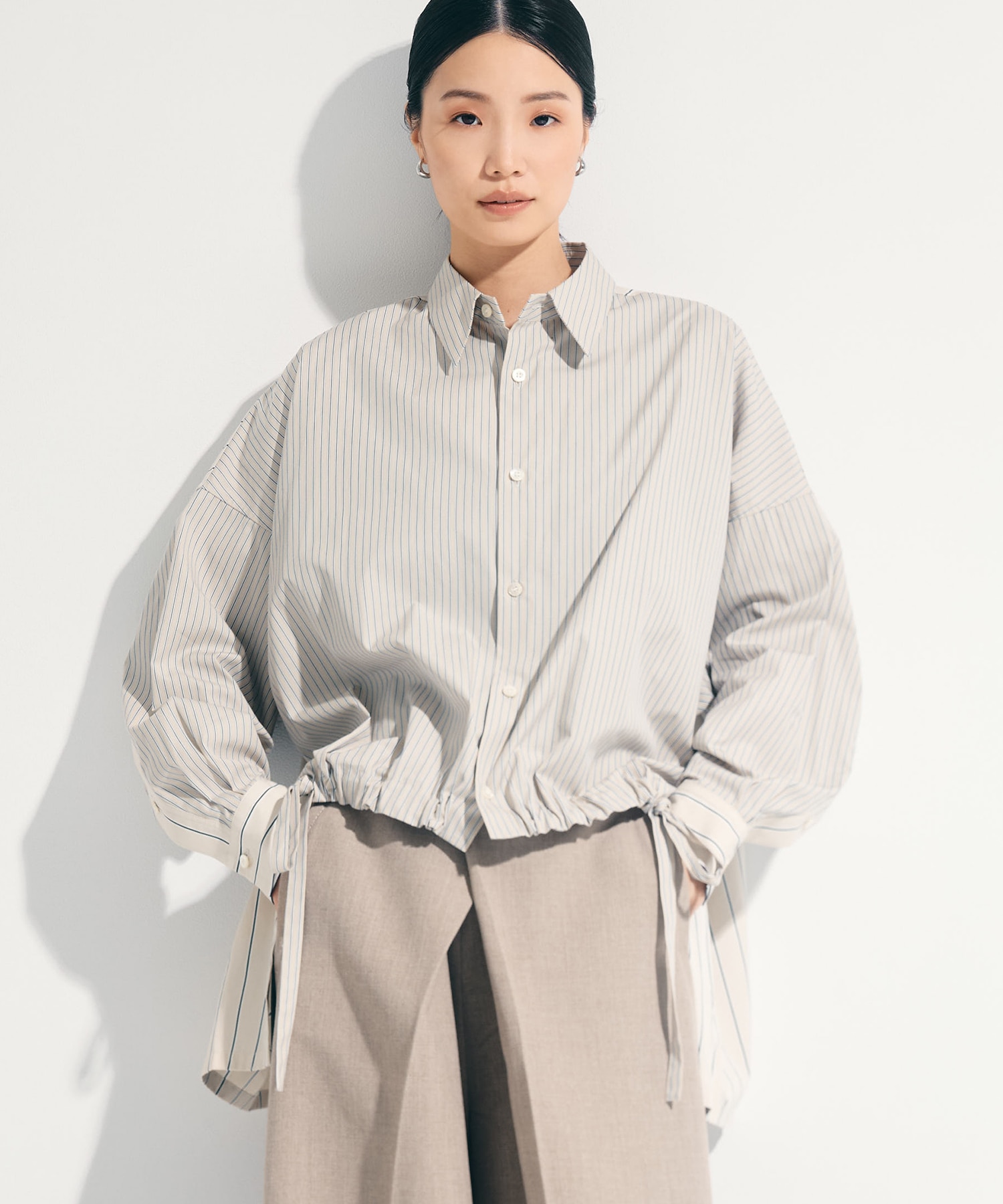 別注ドローコードストライプシャツ(2 BEIGE): UJOH: WOMENS