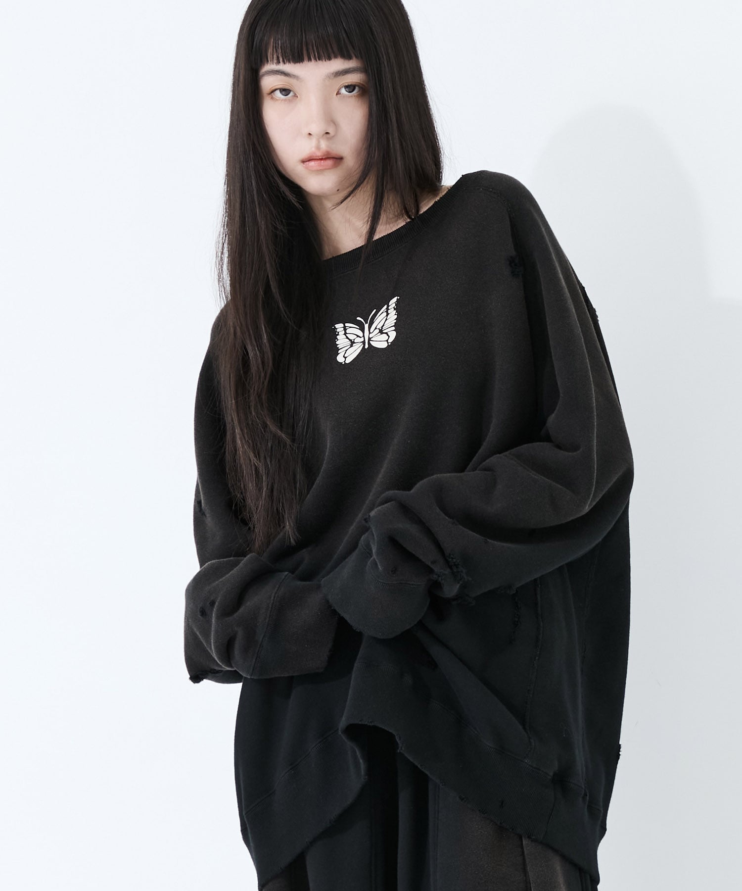 Deconstructed Sweat Shirt Cotton French Terry(XS DARK GREY