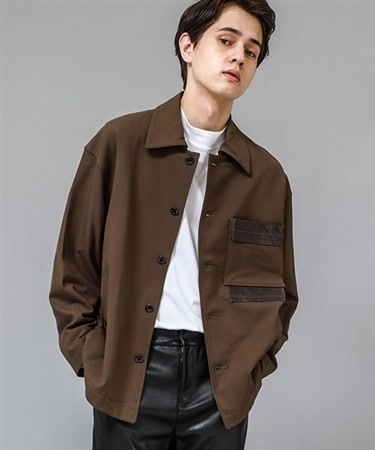 Leather panel shirt jacket