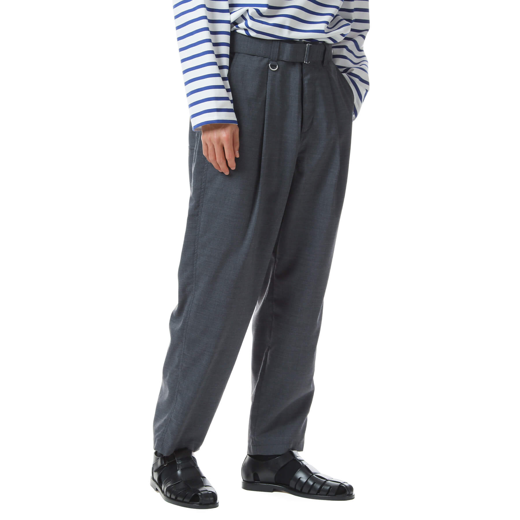 WIDE BELTED BAGGY TUCK TAPERED PANTS
