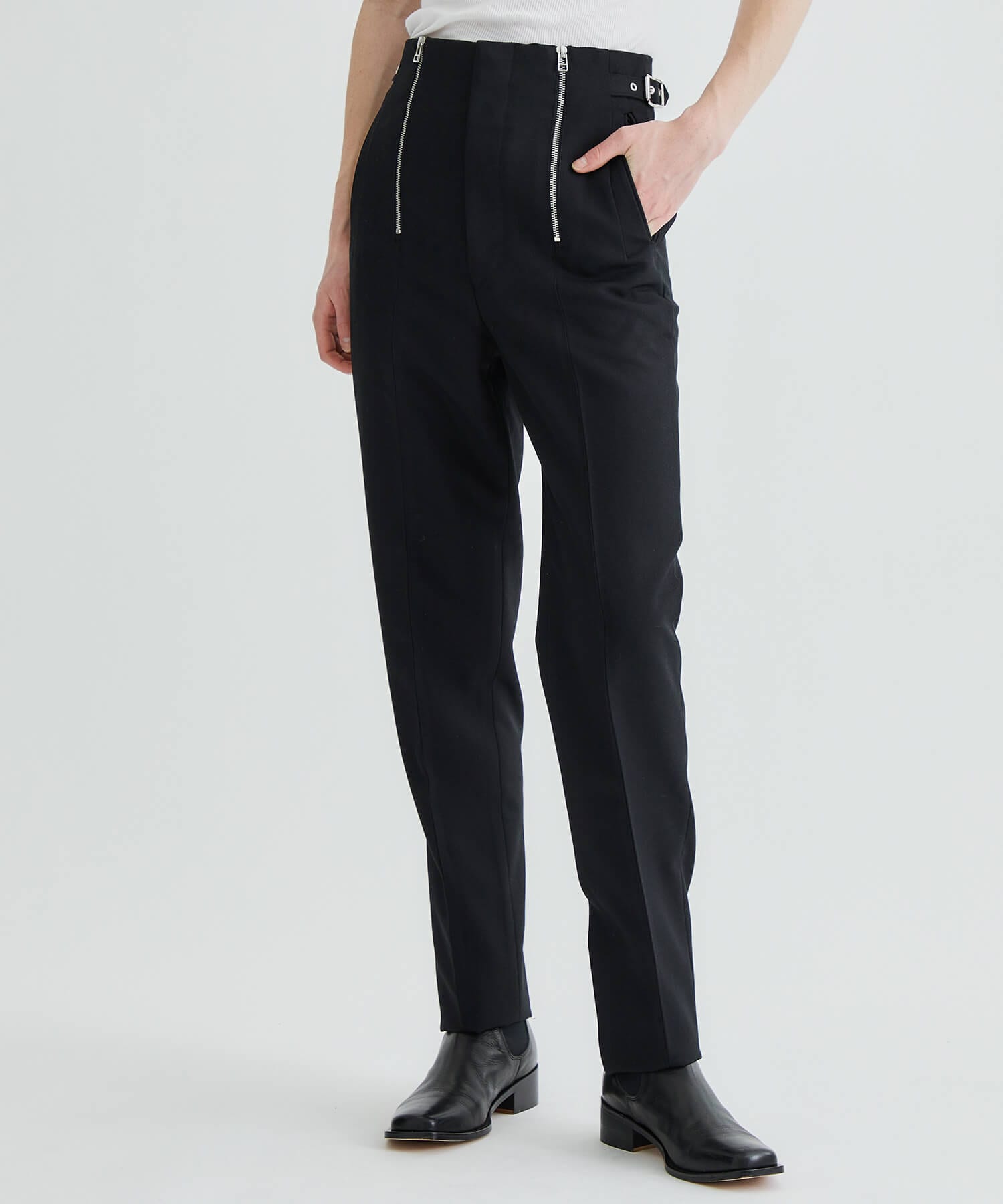 WOOL TAPERED ZIP TROUSERS